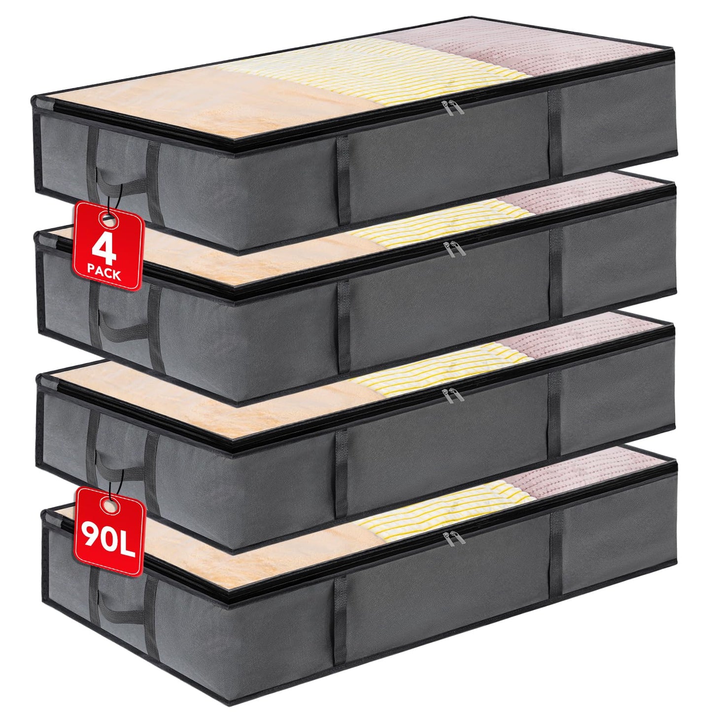 Dntorx 4 Pack 90L Under Bed Storage Bags, Underbed Storage Boxes with lid