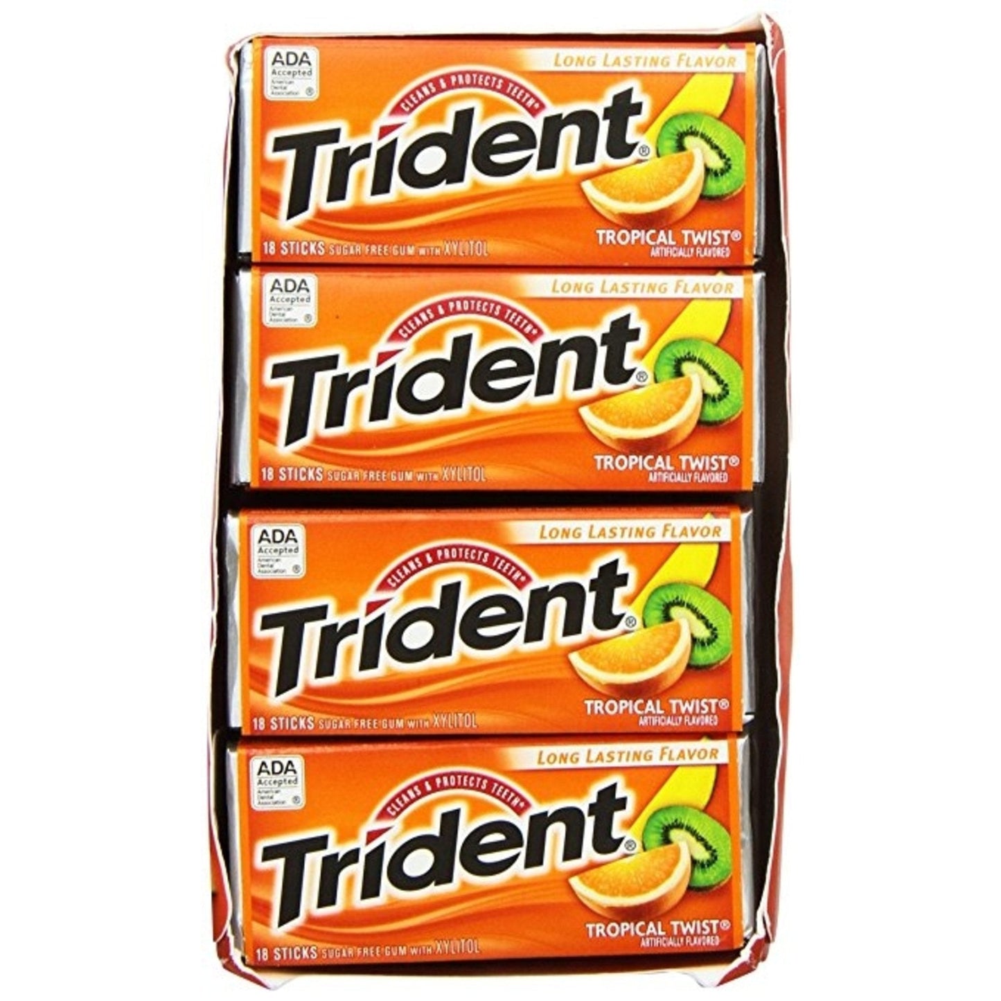 Trident Tropical Twist Sugar Free Chewing Gum 14 Stick Pack Box Of 15 Packs