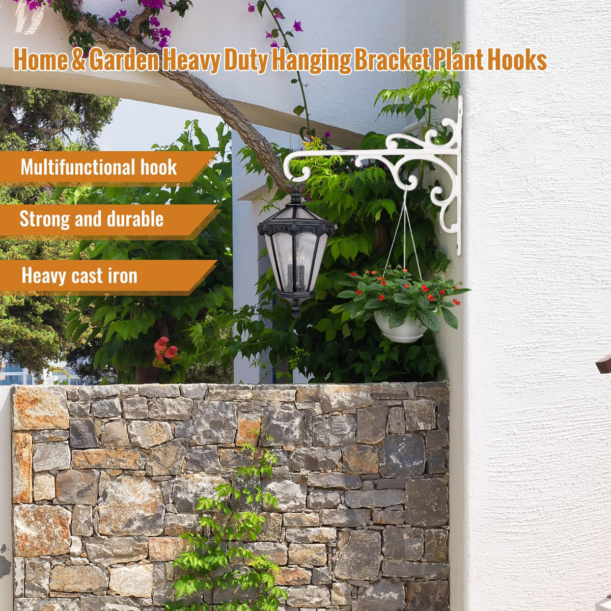 Sungmor Cast Iron Wall Hook Plant Hangers - Home & Garden Heavy Duty Hanging Bracket Plant Hooks - 2PC WHITE Decorative Wall Mount Hooks for Hanging