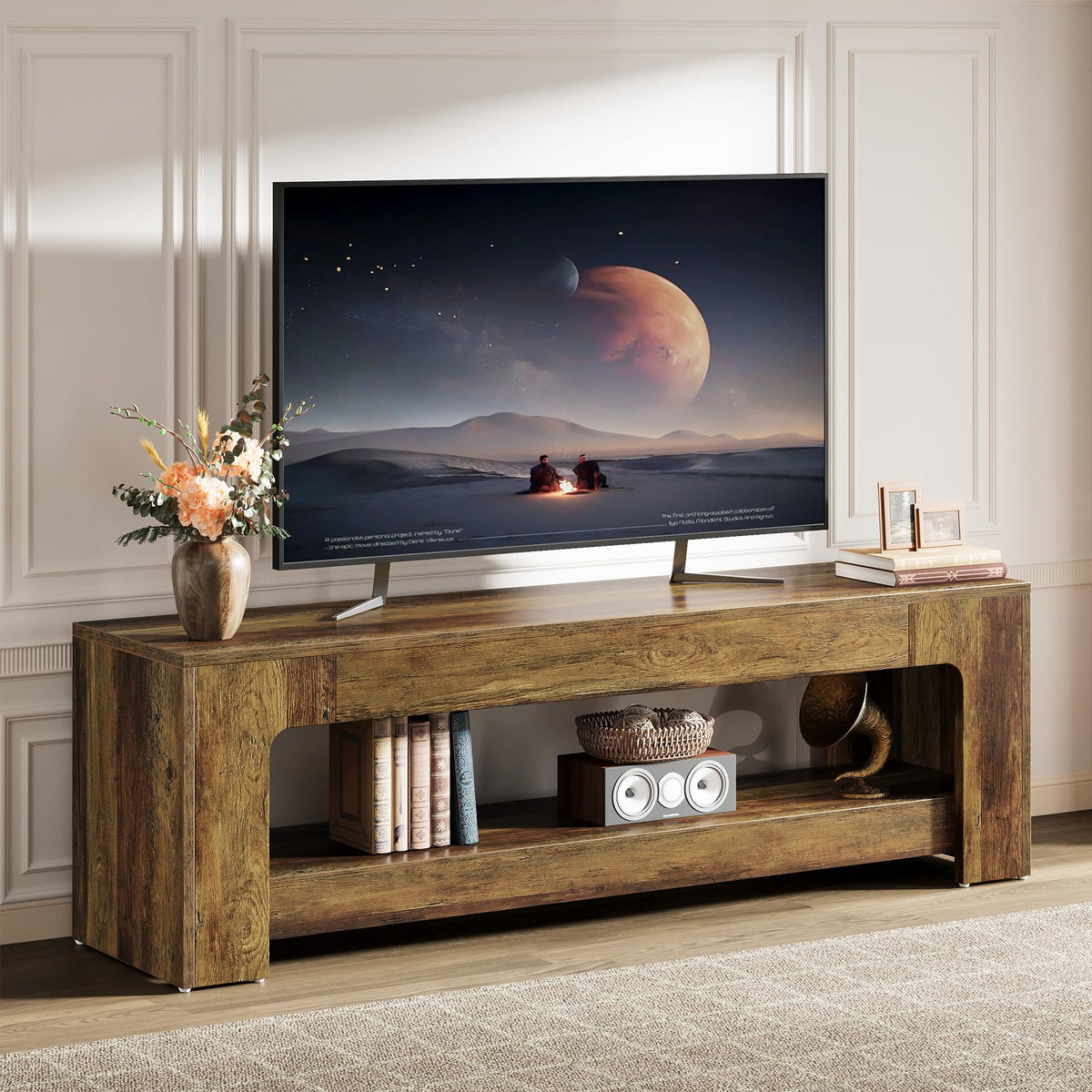 Tribesigns TV Stand for Living Room for 55/60/65/75-Inch TVs, Farmhouse Rustic TV Console with Storage Shelves
