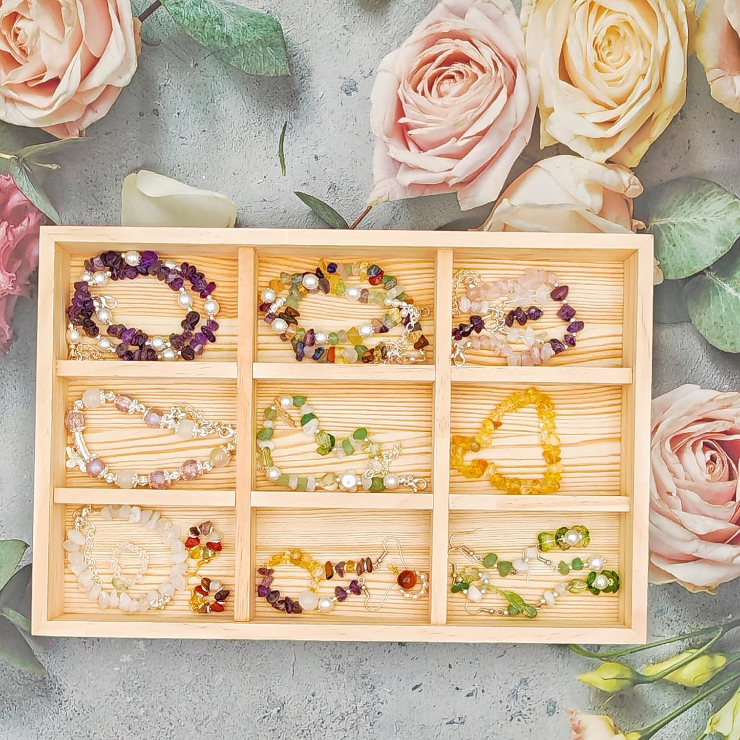 Anktily Unfinished Wooden Storage Divider Box with 9 Compartments, Showcase Display Box,Underwear Storage Case, Wood Display Tray for Jewellery