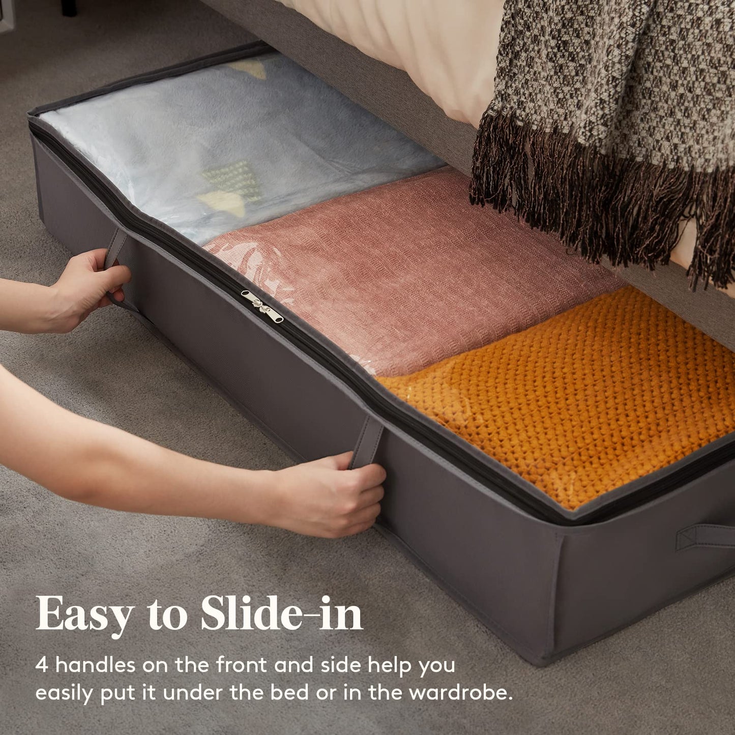 Lifewit 3 Pack 75L Under Bed Storage, Underbed Storage Boxes with Lid Clothes Storage Bag Wardrobe Storage Organiser with Reinforced Handle