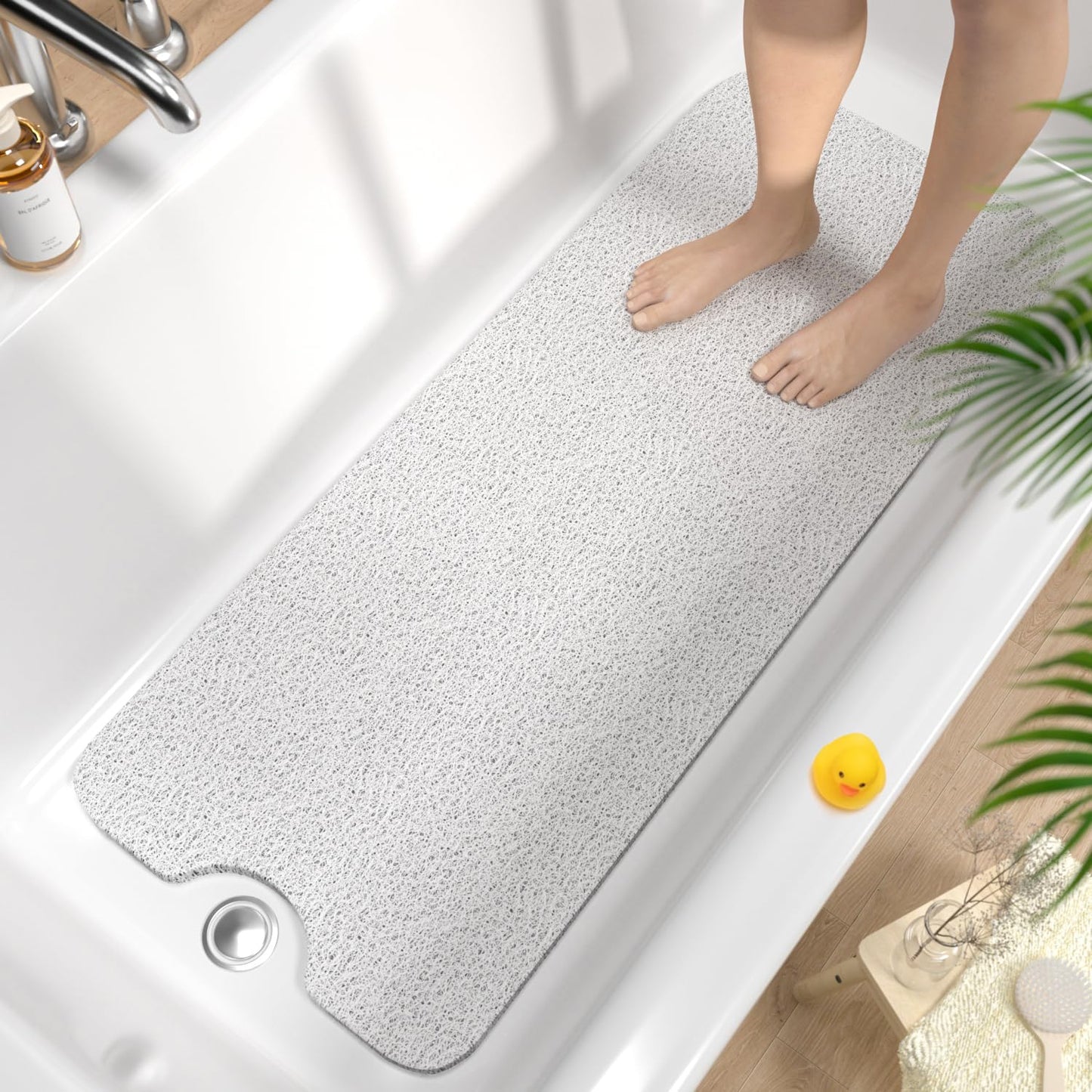 HITSLAM Non Slip Bath Mat 100 x 40 cm, Extra Long Shower Mats for Inside Shower, Soft PVC Loofah Bathtub Mat with Drain, Quick Drying shower mat for