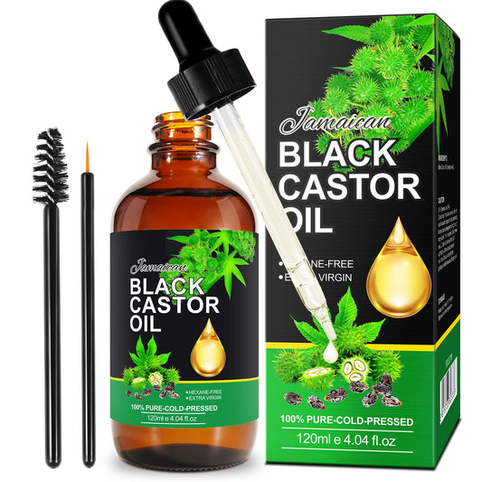 Jamaican Black Castor Oil, Organic Castor Oil 100% Pure Cold Pressed Body Massage Black Castor Oil Essential Oils for Body Face & Skin, Eyebrows