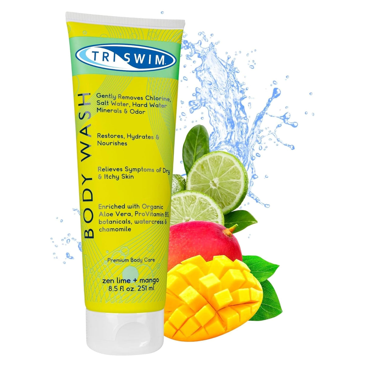 TRISWIM - Chlorine Removal Body Wash, After Swim Care Shower Foam, Moisturizing Anti Chlorine Bath for Swimmers, Shower Gel for Women and Men - Lime