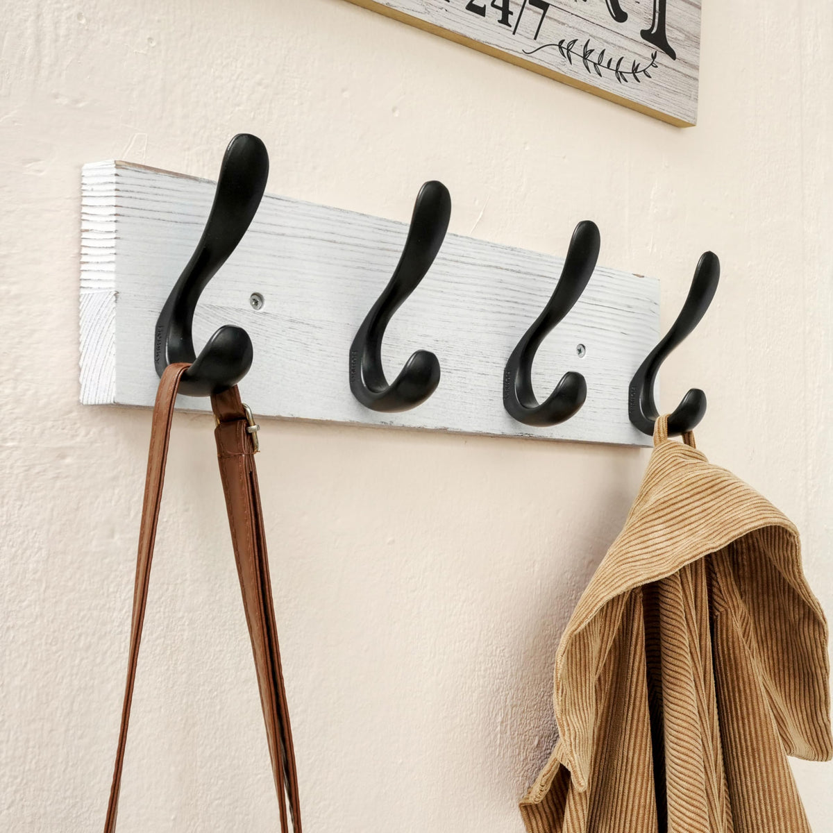 HONSKY Wooden Coat Rack Wall Mounted with 4 Double Hooks, Wall Mounted Clothes Rack Organizer for Jackets/Hats/Scarves
