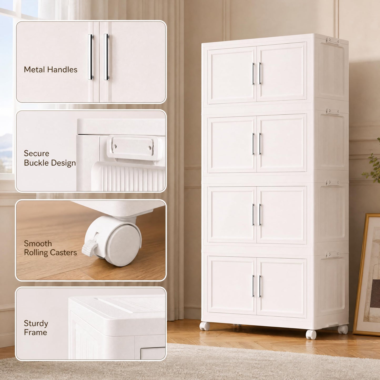 Naviconvex Storage Boxes with Lid, 80L*3 Tier Plastic Storage Box with 1 Lid, Foldable Boxes, Stackable Drawers with Wheels