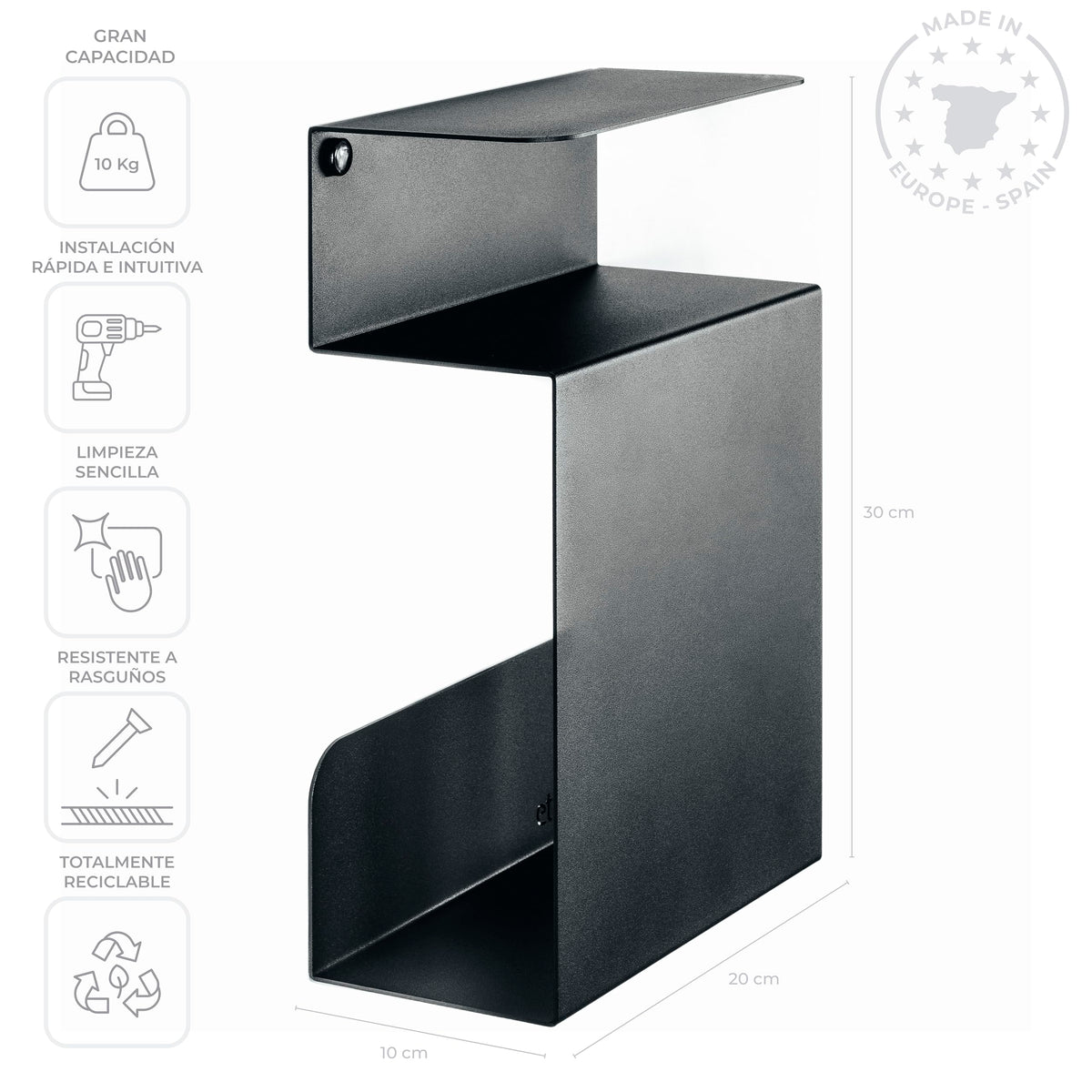 etterr Bedside Cabinet | Steel Bed Side Table | Black Floating Narrow Table | Made in Europe