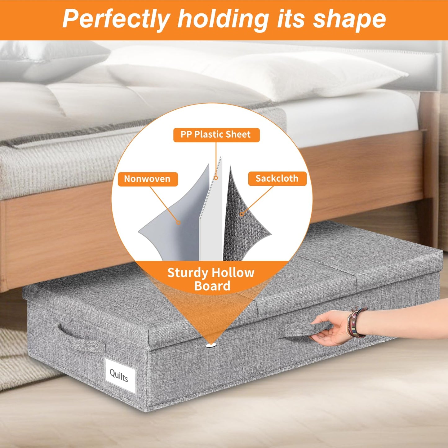 mepure 3 Pack 48L Underbed Storage, 79x40x15cm, Fabric Under Bed Storage Boxes with Lids, Large Foldable Clothes Storage Box W/Handle, Under Bed