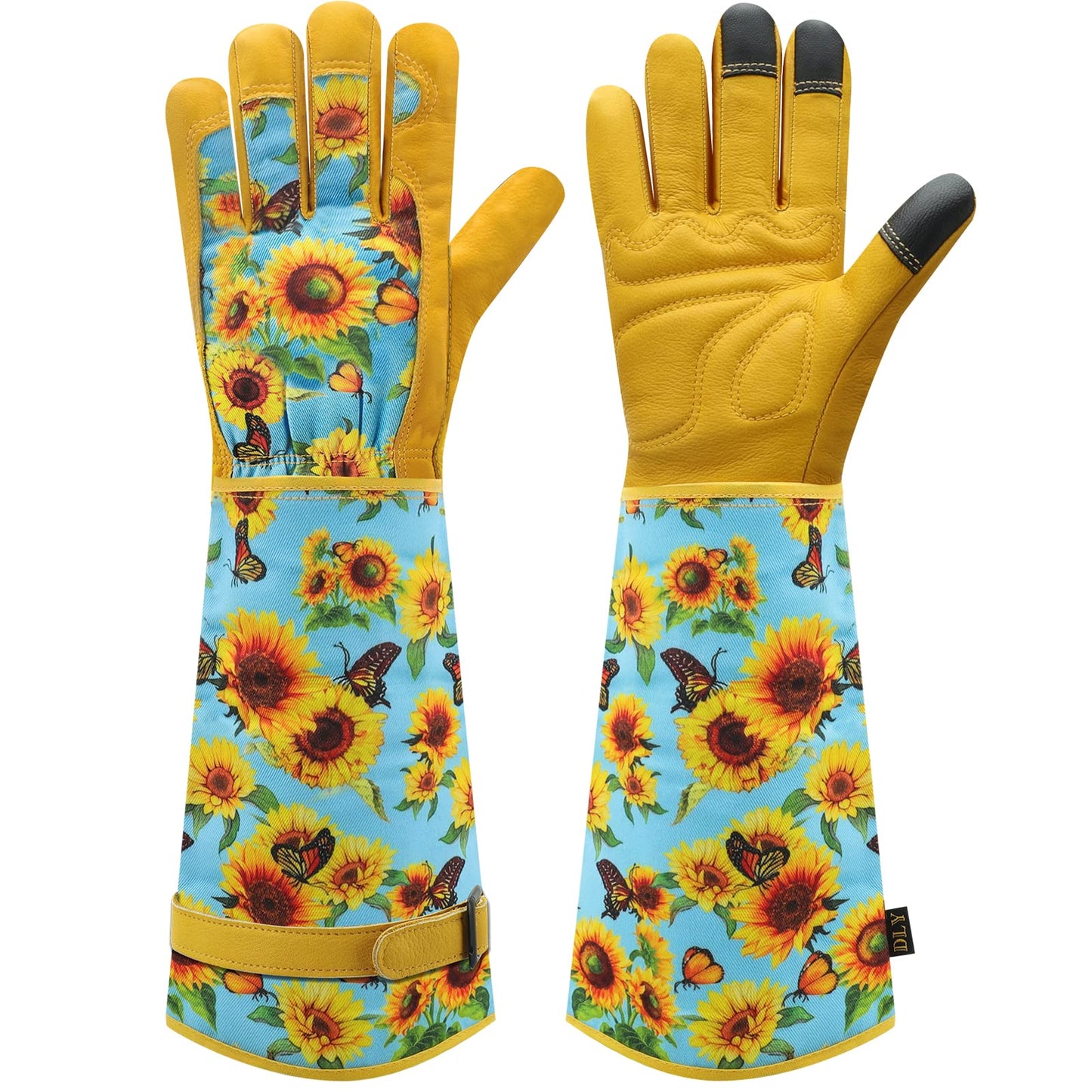 DLY Gardening-Gloves-for-Women, Thorn-Proof Long-Leather Garden Gloves, Rose/Blackberry Pruning Heavy Duty Gardening Work Gauntlet with Forearm