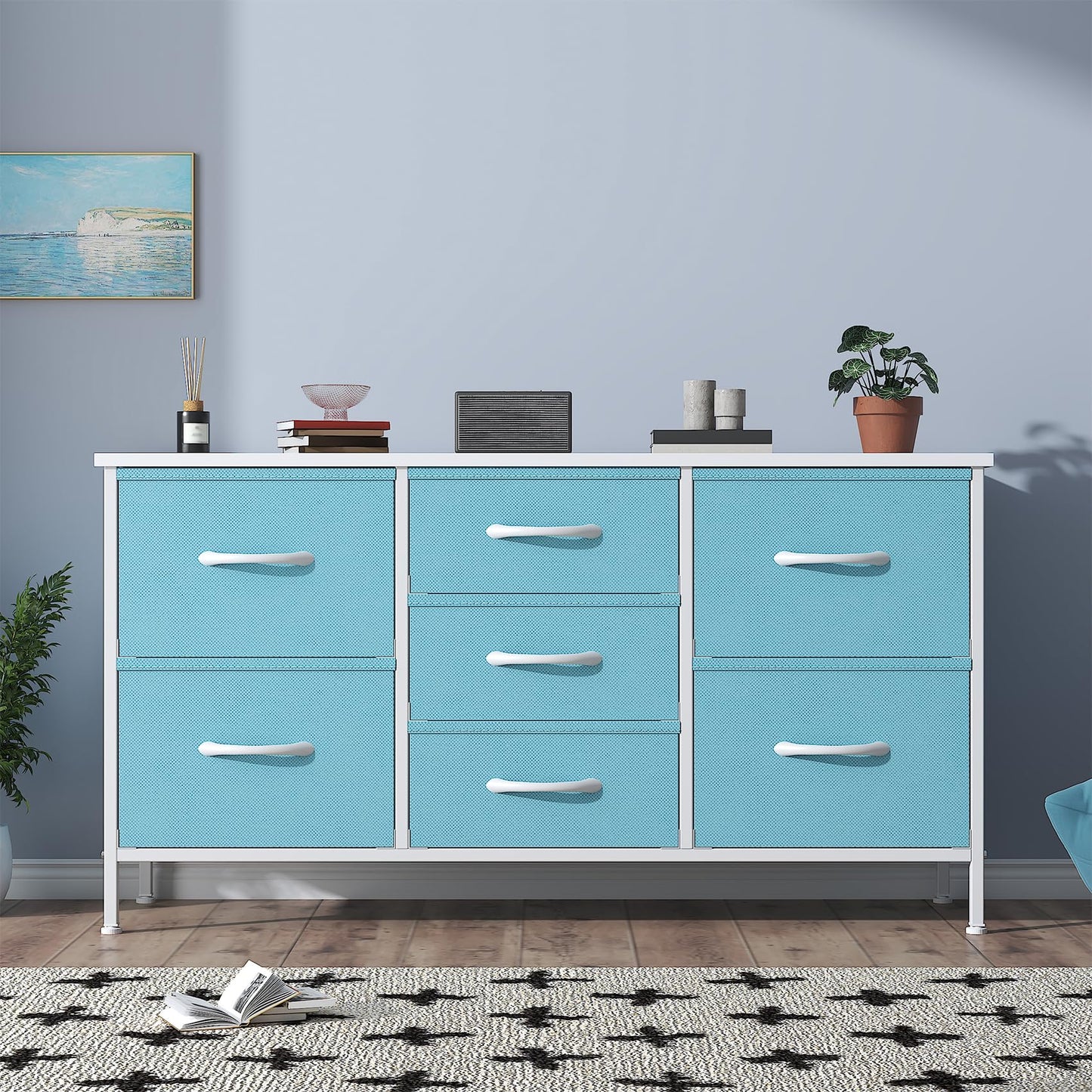 GoaHi Chest of Drawers, Small Dressers with Metal Frame and MDF Wooden Top Board, Adjustable Feet, Anti-Tip Safety