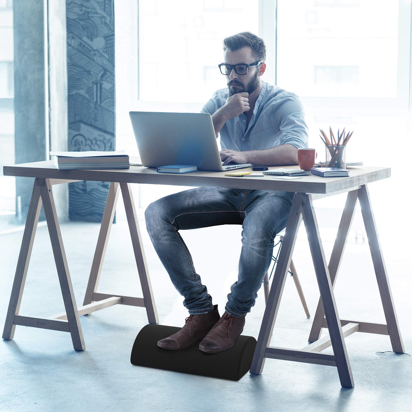 bonmedico Footrest Cushion - Ergonomic 3-in-1 Adaptable Foot Rest Under Desk, Black Footstool for Under Desk