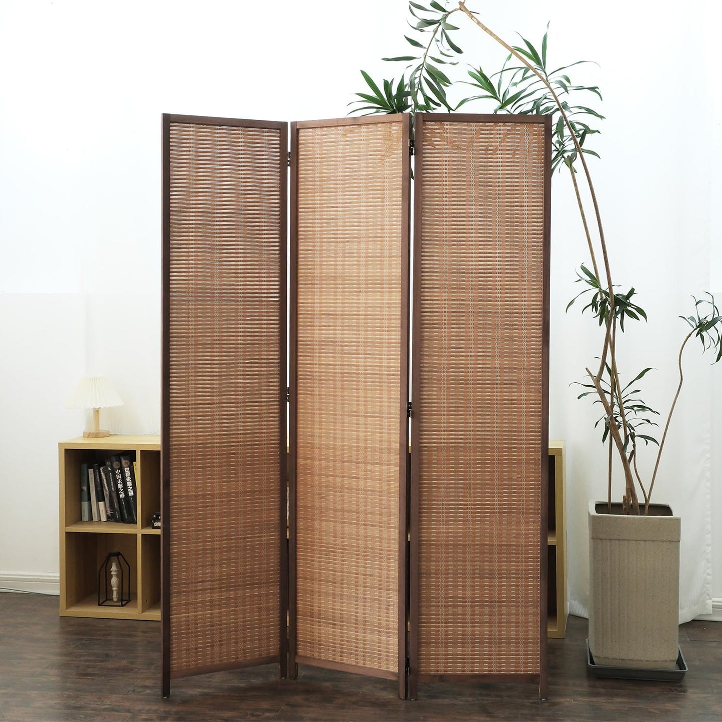 Furnnylane 3 Panel Bamboo Room Divider and Folding Panel Screen,Bamboo Panel Divider for Room Separation,Brown,170 cm H x 117 cm W