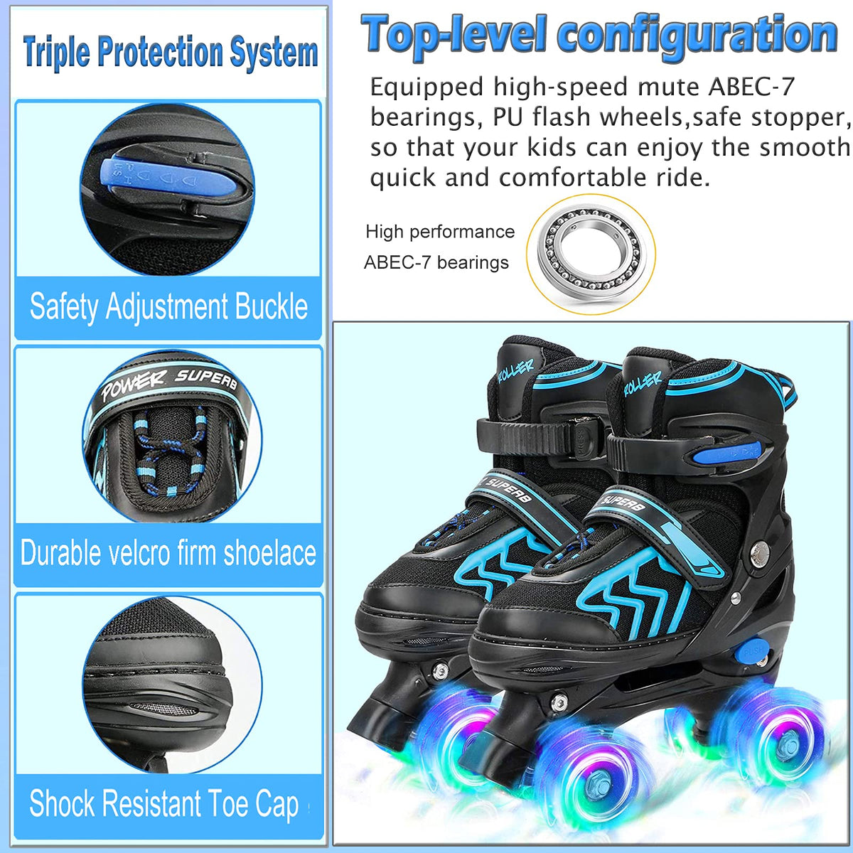 Roller Skates for Kids Adjustable Kids Roller Skates with Light Up Wheels, Fun Illuminating for Boys Girls, Suitable for Both Indoor and Outdoor Use