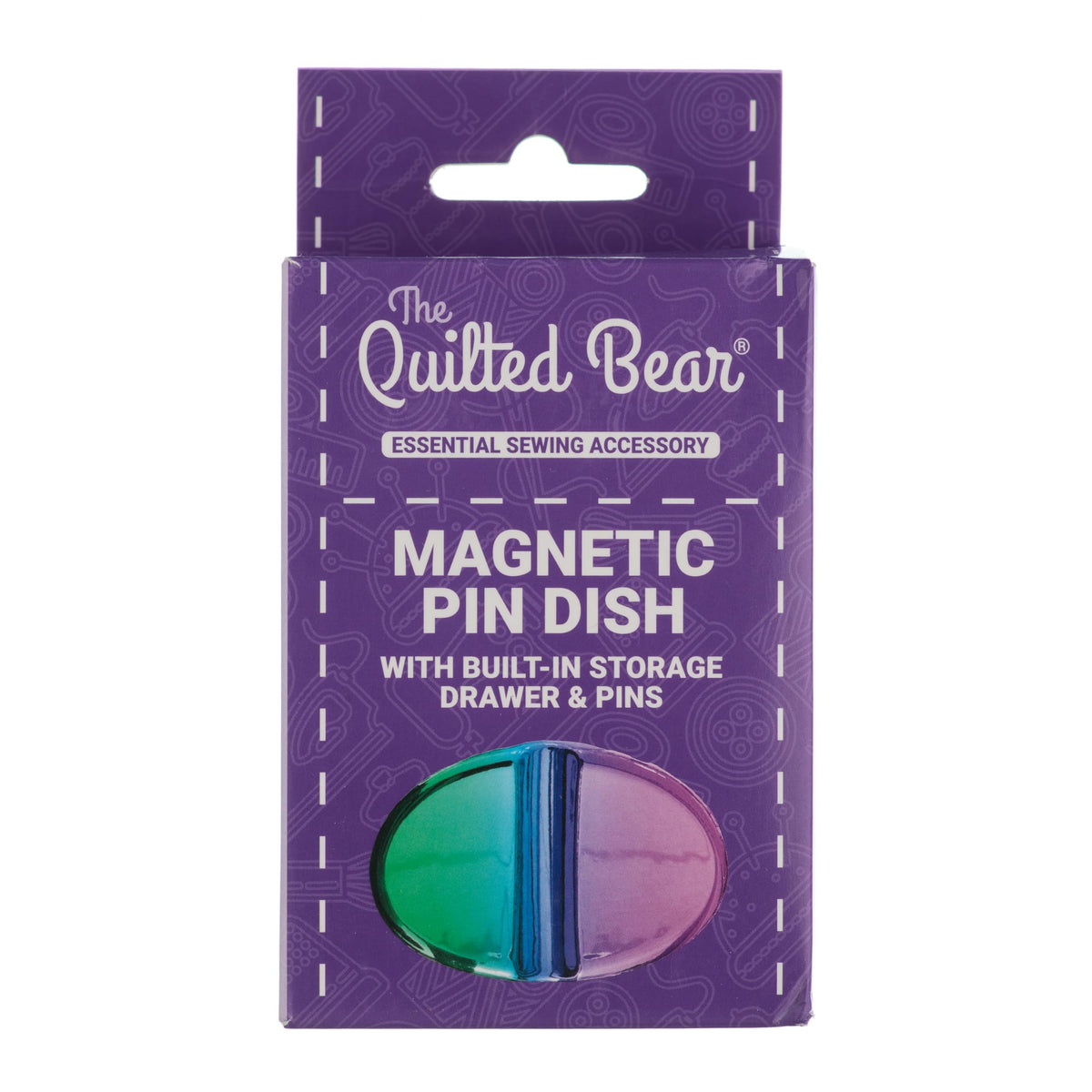 The Quilted Bear Magnetic Pin Dish - Magnetic Pin Cushion with 25 Pearl-Headed Sewing Pins & a Handy Plastic Drawer for Dressmaking Pins & Sewing