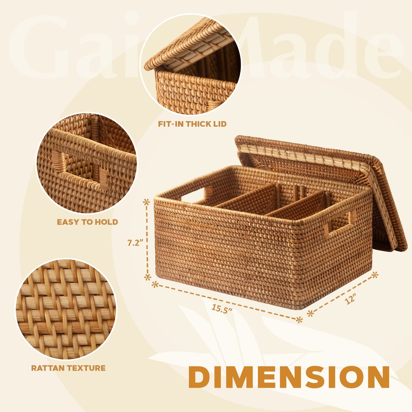 GaiaMade Rattan Storage Basket with lid