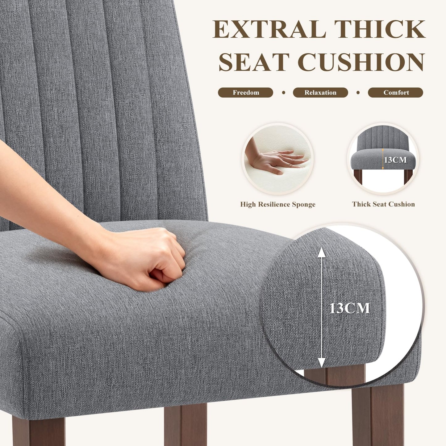 COLAMY Dining Chairs Set of 4 with Thick Seat Cushion, Fabric Chairs for Dining Room with Wood Legs and Ergonomic High Back