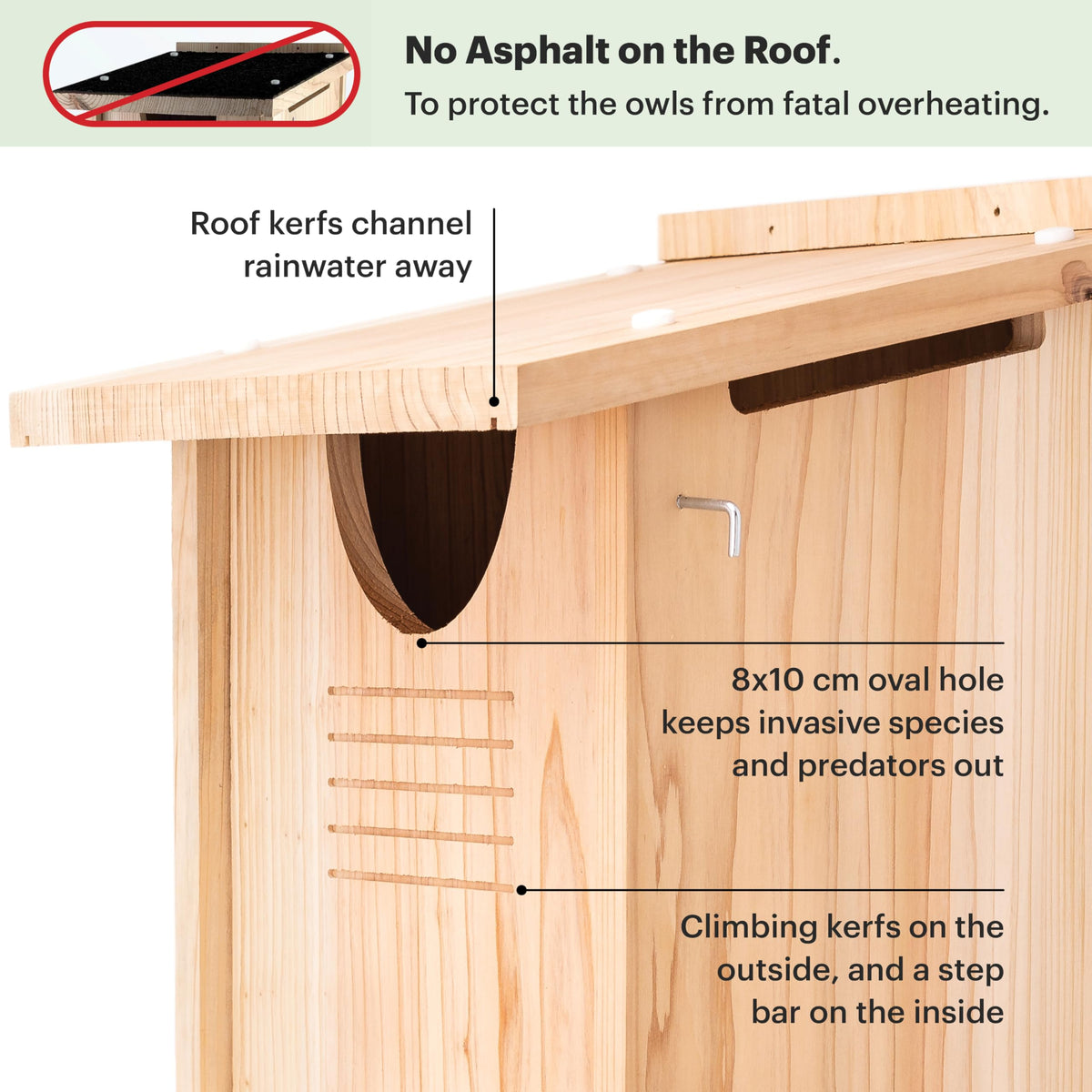 WHITEHORSE Large Owl House - Premium Cedar Wood - Weatherproof Design - 41 x 30 x 28 cm - A Nesting Owl Box for Several UK Owl Species