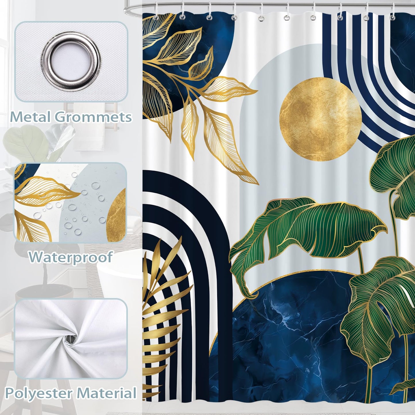hometrixx Boho Mid Century Abstract Leaf Shower Curtain Blue 72X72Inch