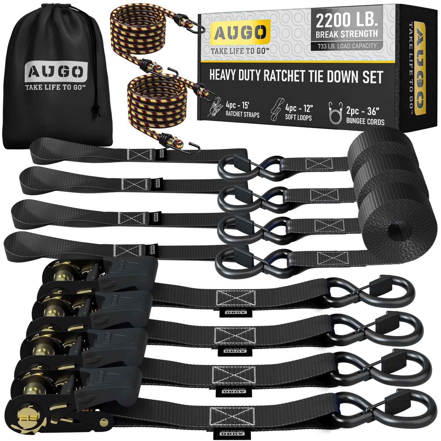 AUGO Ratchet Tie Down Straps ?4 PK? 4.5m ? 1000 KG Break Strength ? Safety Lock S Hooks ?for Moving Cargo, Appliances, Lawn Equipment, Motorcycle ?