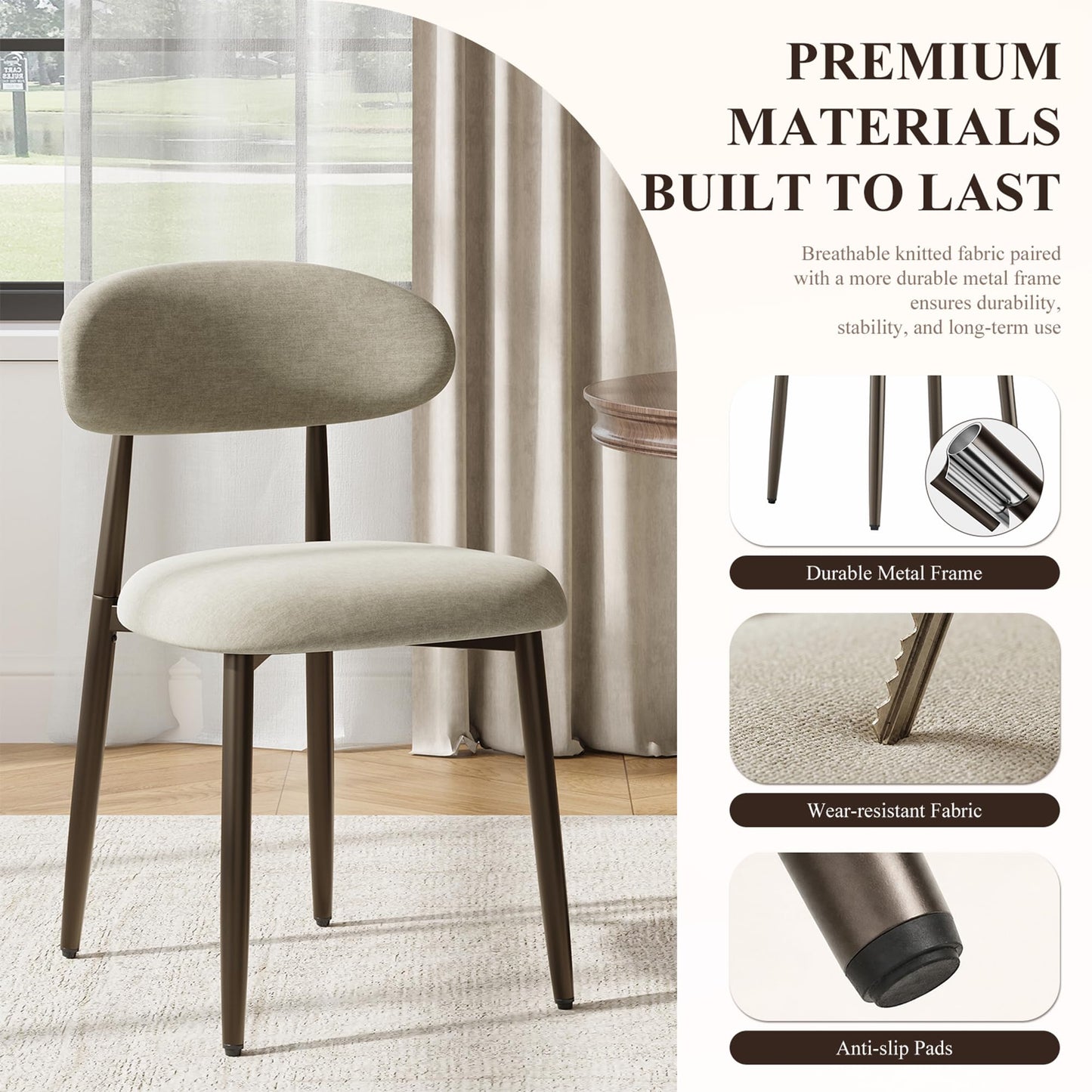 Dining Chairs Set of 4, Upholstered Dining Room Chairs with Ergonomic Curved Backrest, Metal Frame Kitchen Chairs