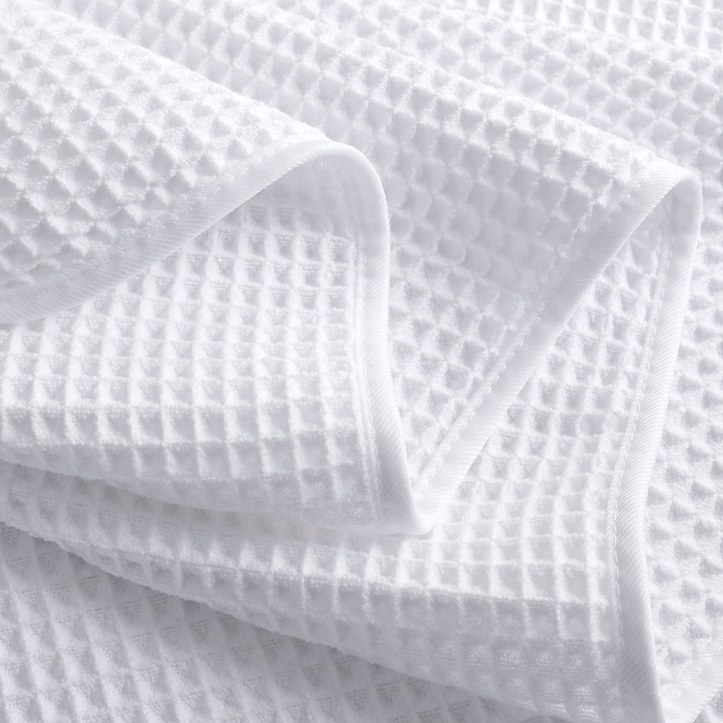 POLYTE Microfibre Oversize Quick Dry Lint Free Bath Towel, 152 x 76 cm, 4 Pack (White, Waffle Weave)