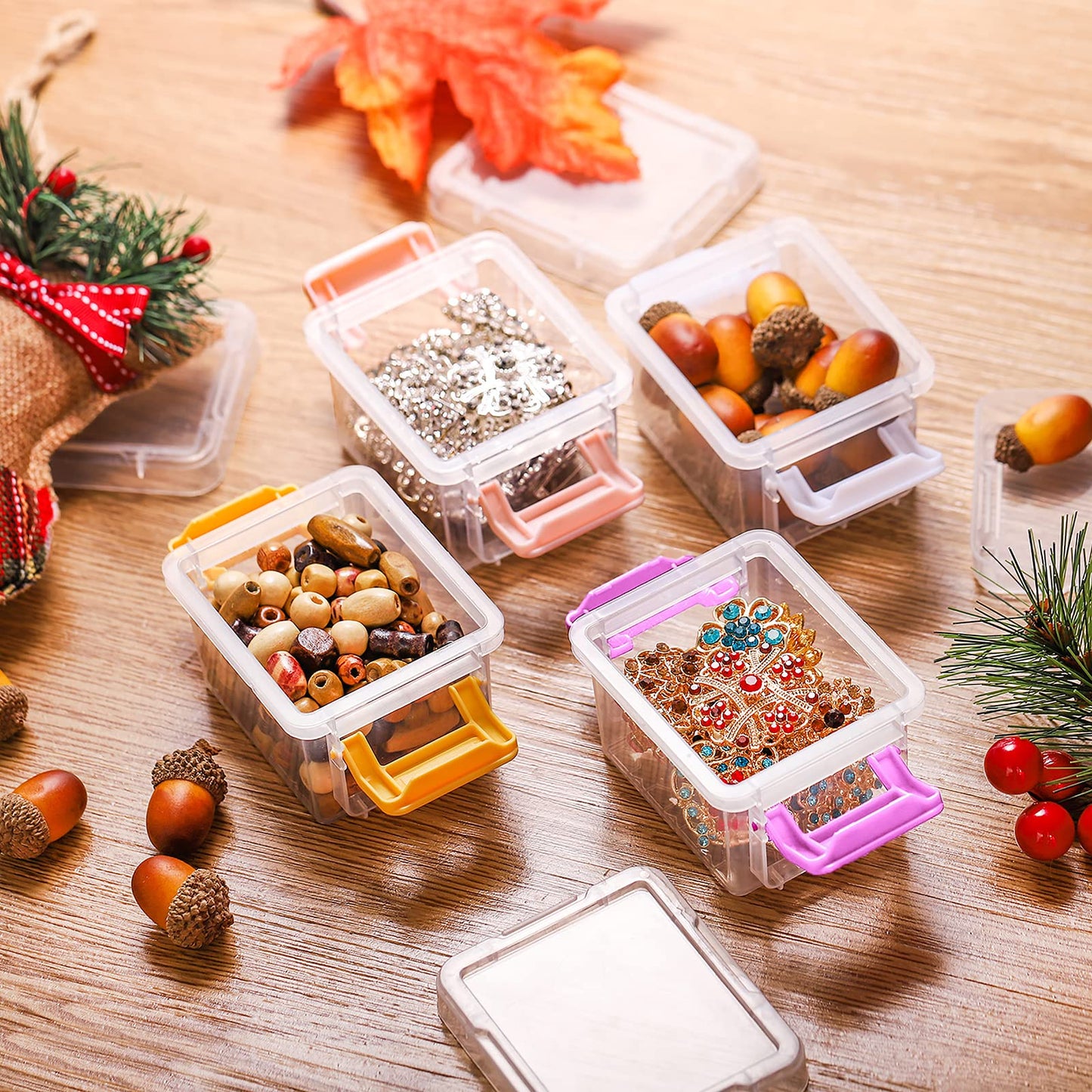 Nicunom 24 Pack Mini Plastic Storage Containers Box, 140ml Stackable Bead Organizers with Lid