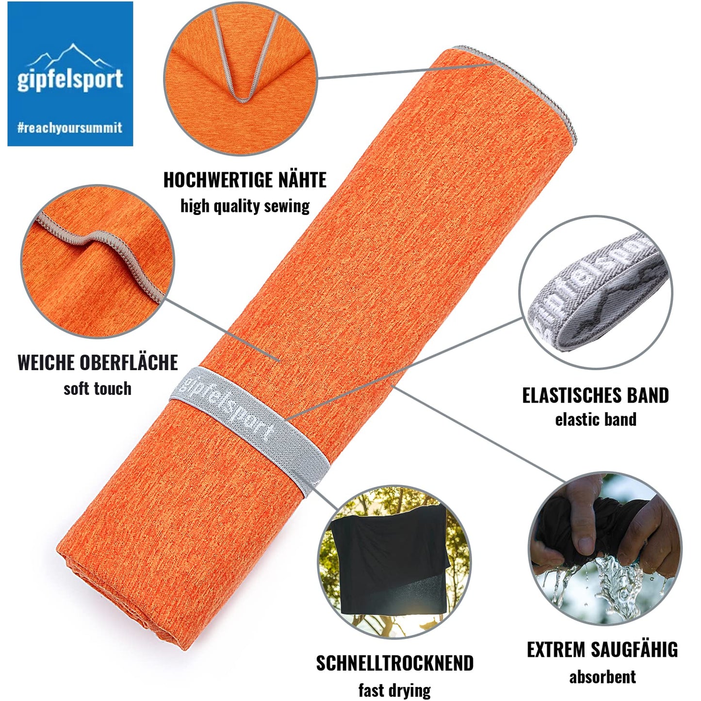 gipfelsport Microfibre Towel orange Set2 1x S(80x40cm) & 1x XL(180x80cm)