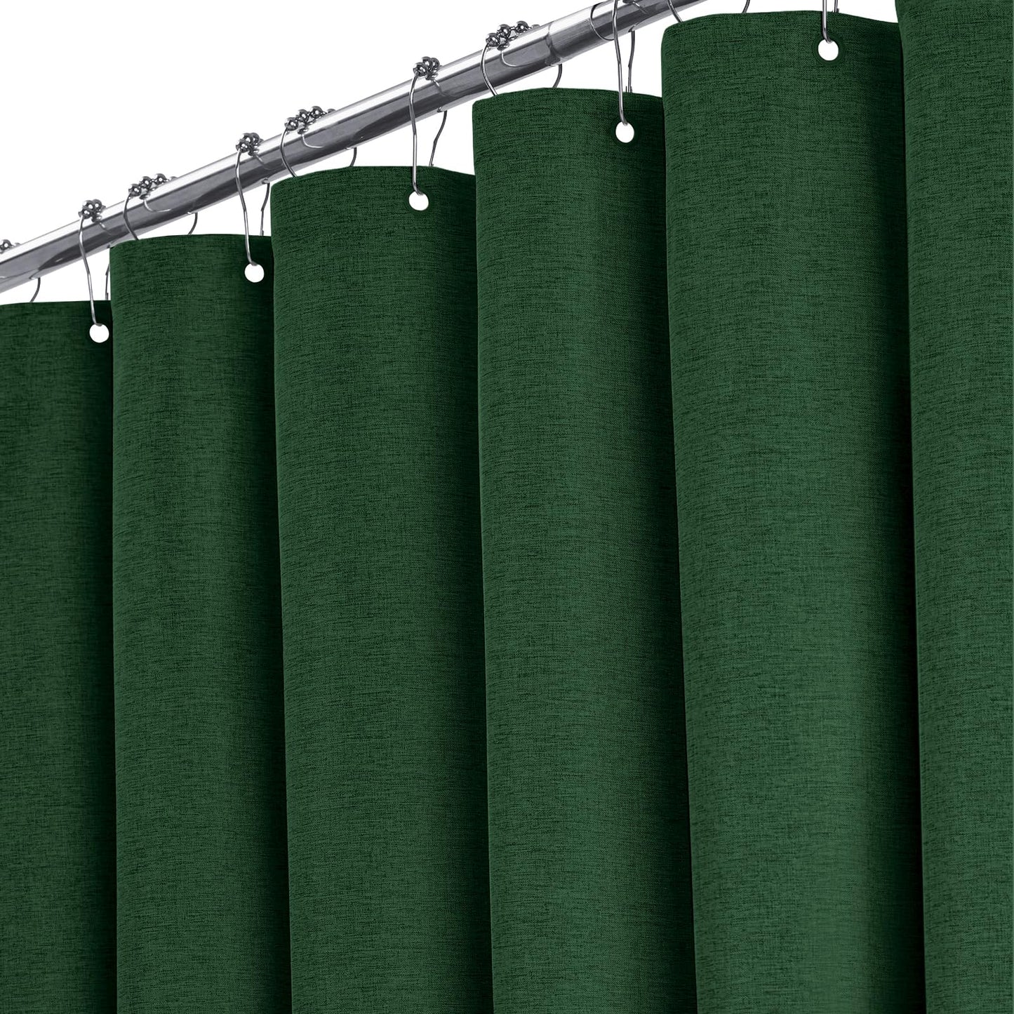BTTN Linen Look Shower Curtain, Waterproof, 182x200cm, Emerald Green