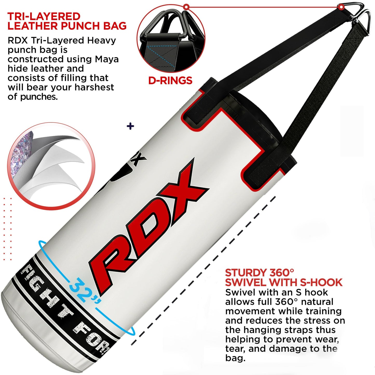 RDX Kids Punch Bag with Boxing Gloves, 2FT Unfilled Hanging Set, Maya Hide Leather, MMA Muay Thai Punching Kickboxing Karate Training Grappling