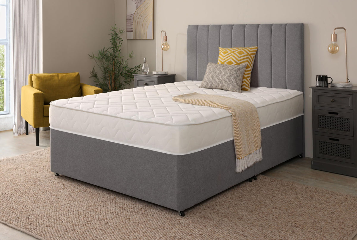Starlight Beds Quilted Brick Sprung Hybrid Double Mattress with Memory Foam Layer. Soft Firmness, White, 18cm Deep. 4ft6 Mattress (135cm x 190cm)