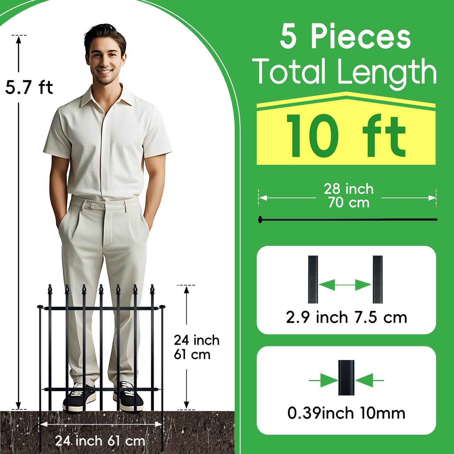ARIFARO Decorative Metal Garden Fence 61cm high x 61cm Wide 5 Pack, Animal Barrier for Dog Pet, Border Garden Fencing for Outdoor Patio Lawn Yard
