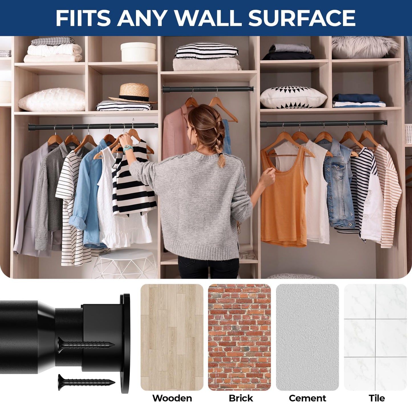 Mavivegue Clothes Rail Wardrobe 43-143 cm Extendable Clothes Rail