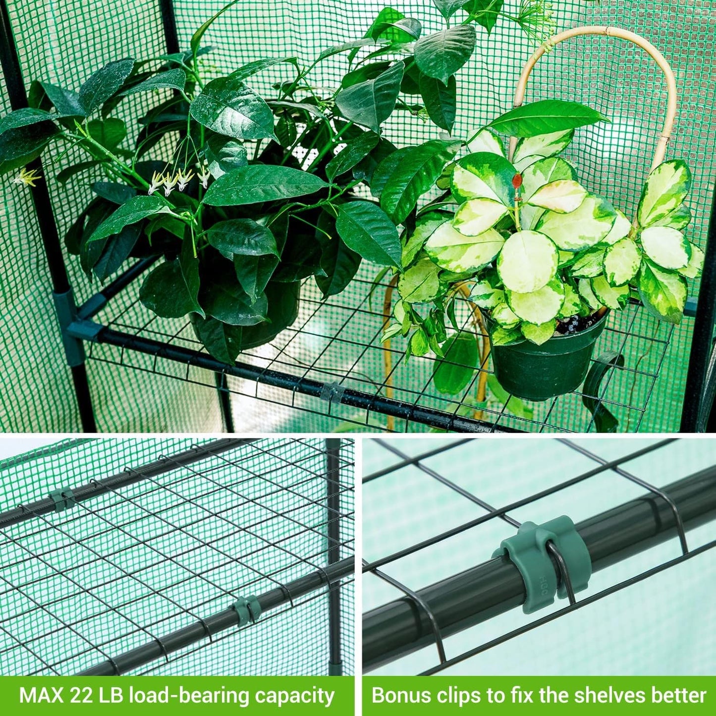 Ohuhu Greenhouse for Outdoors with Shelves, Walk in Green House Plant Growhouse with Heavy Duty Cover, 3 Tiers 12 Shelves Plastic Greenhouse with