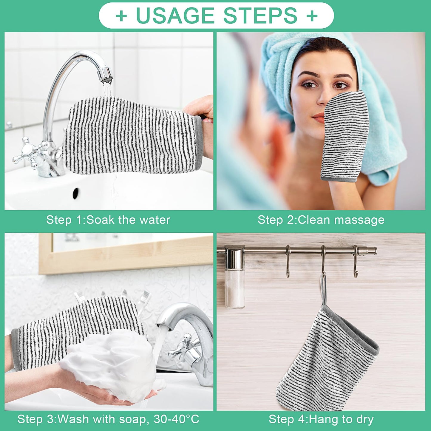 PHOGARY Face Cloths Body Wash Mitt, Super Absorbent & Soft Face Towels Facial Mitts, Reusable Makeup Remover Cloth Facial Cleansing Cloths