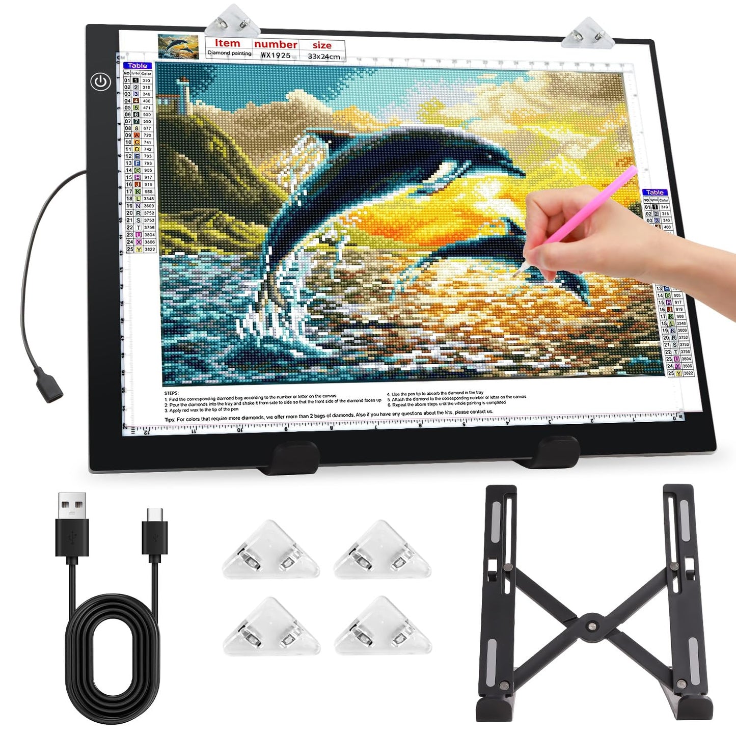 Zocelight A4 Light Pad for Diamond Art Kits for Adults,0.2" Ultra Thin Light Board with Stand and Clip for Diamond Painting Accessories,3 Levels