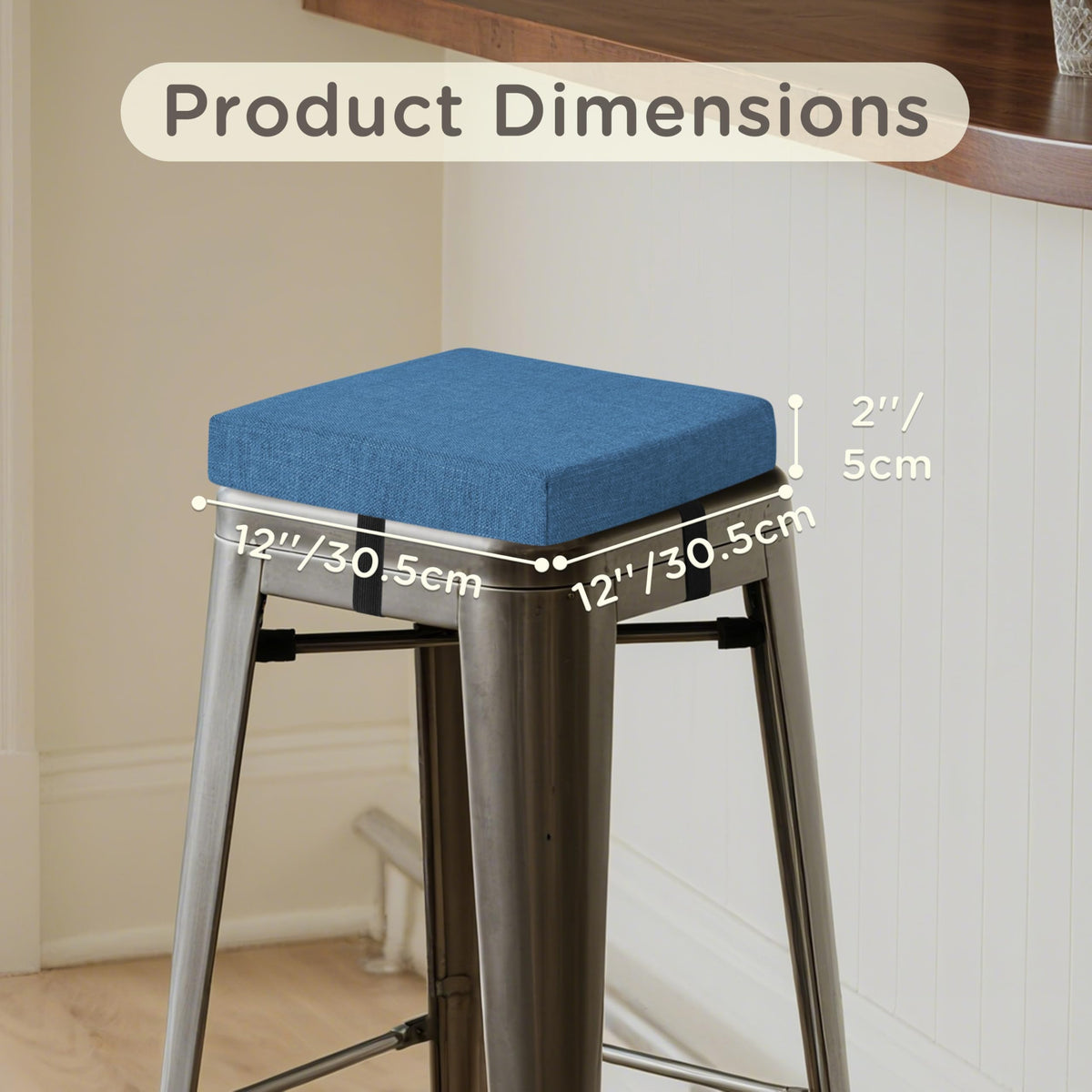 MineCozy Bar Stool Cushions Square 12" x 12" 1 Piece Blue