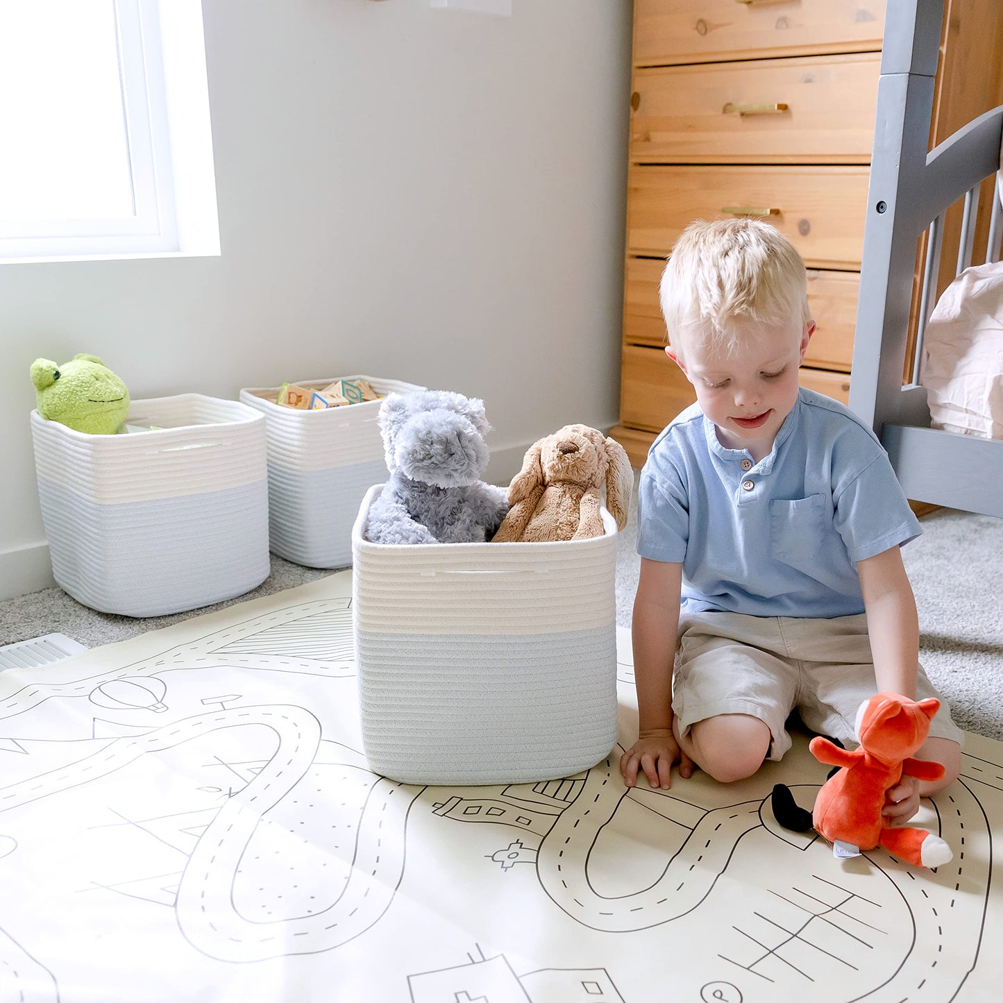 NaturalCozy Storage Cubes 11 Inch Cotton Rope Woven Baskets for Organizing, 3-Pack | Cube Storage Bin | Square Storage Baskets for Shelves Organizer