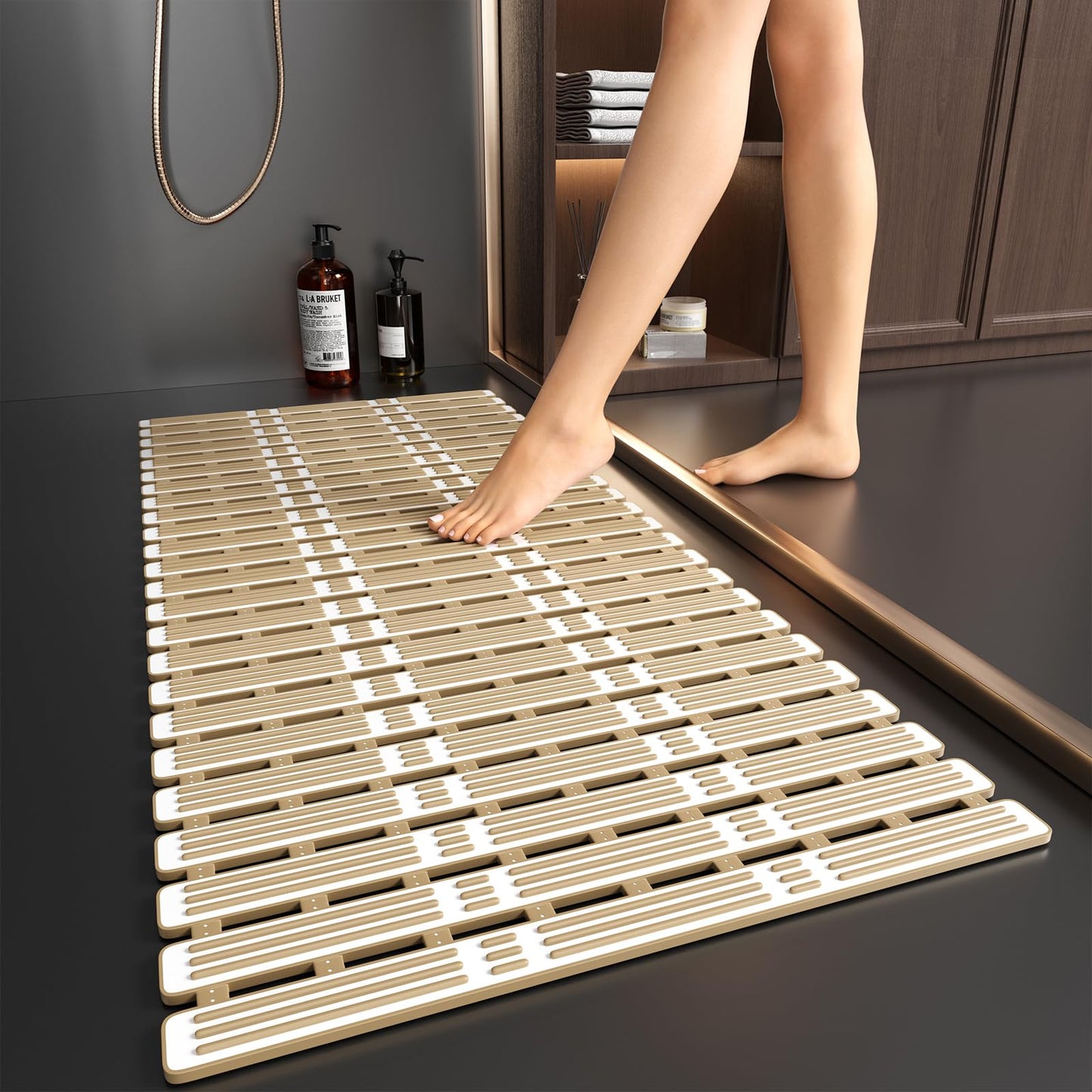 XIYUNTE Large Shower Mat Non Slip Anti Mould for Elderly- 90x40cm TPE Bath Mat Non Slip Shower Mats for Inside Shower, Anti Slip Shower Mat with