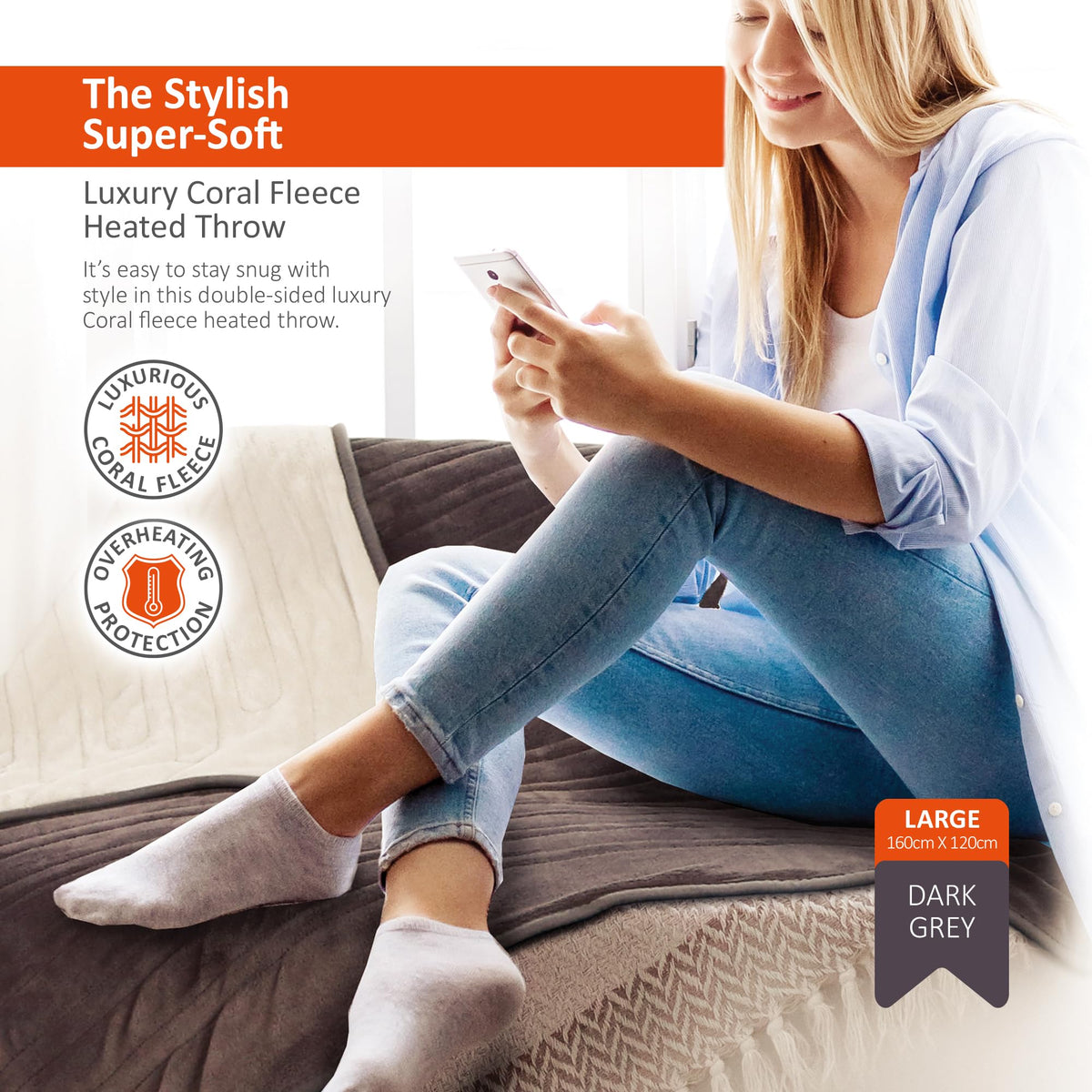 Warmer Electric Heated Throw Blanket - Digital Controller - 9 Hour Timer, 9 Heat Settings, Auto Shutoff, Detachable Controller - Machine Washable -