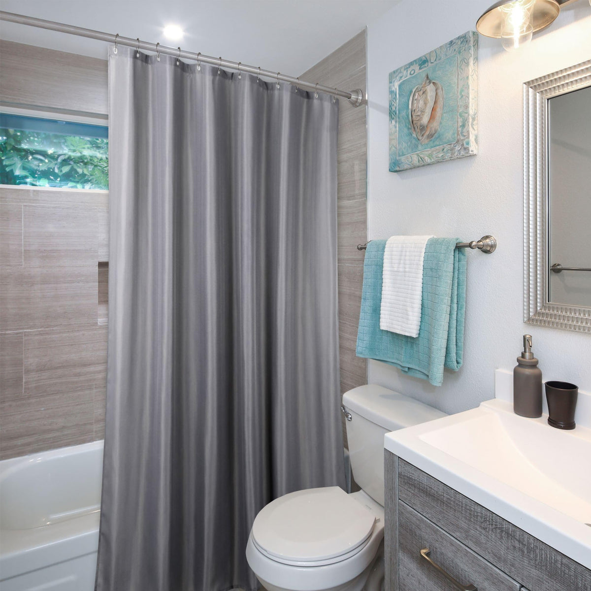 Grey Shower Curtain for Bathroom: Water Repellent Quick Dry - 200Lx183W