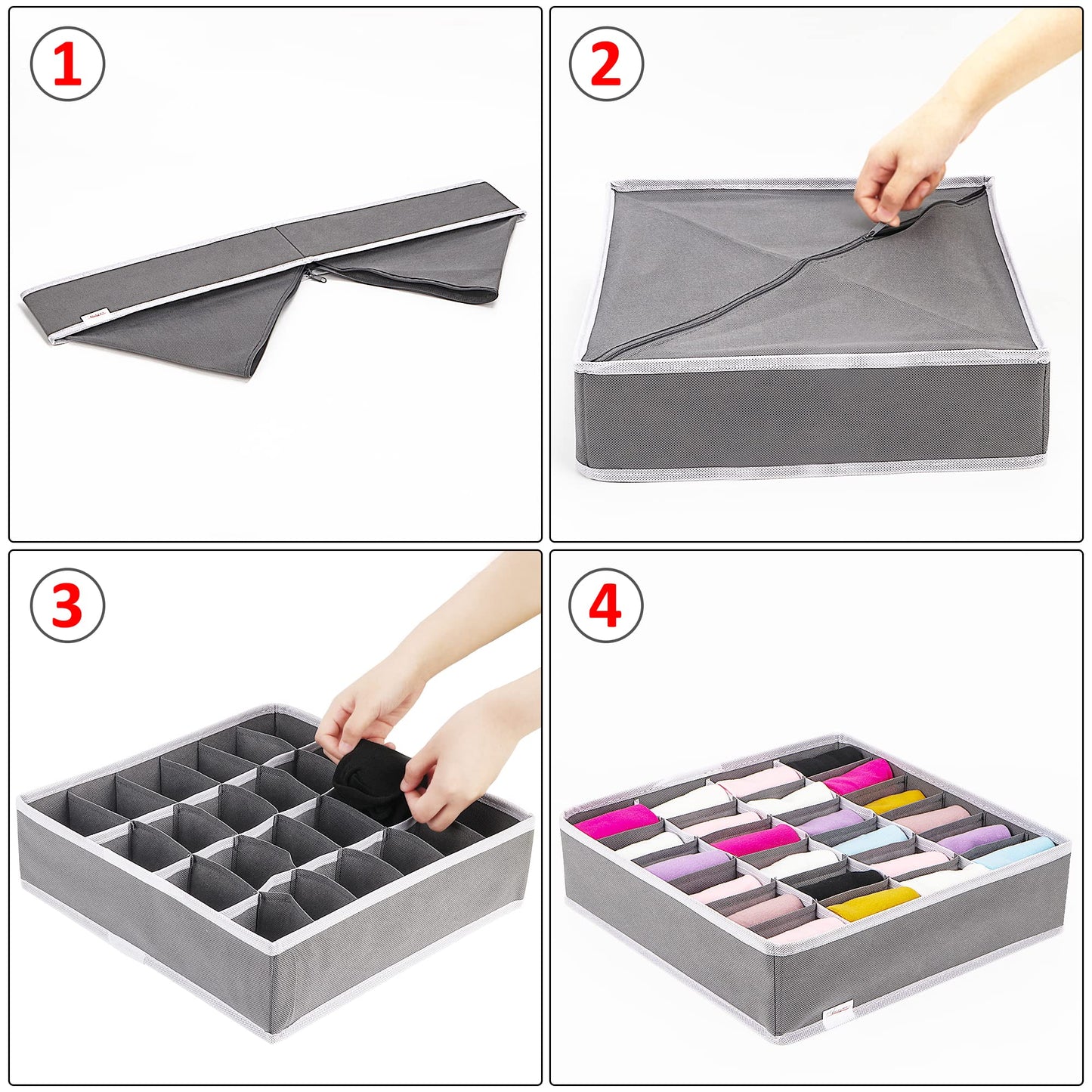 Anayra Drawer Organiser Divider - Foldable Storage Bins for Socks, Tie, Shirts - Collapsible Drawer Organisers for Home/Office