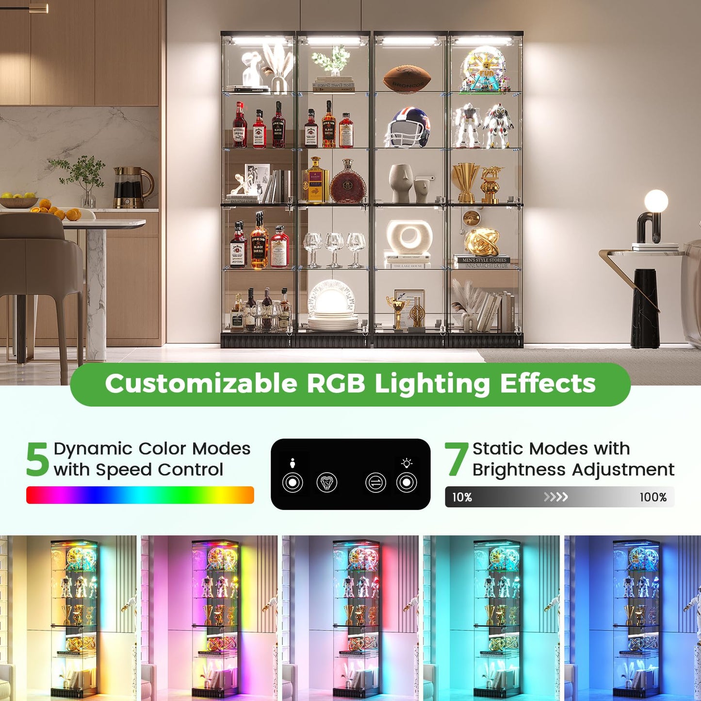 5-Tier RGB Corner Display Cabinets with Human Body Sensor for Collectibles