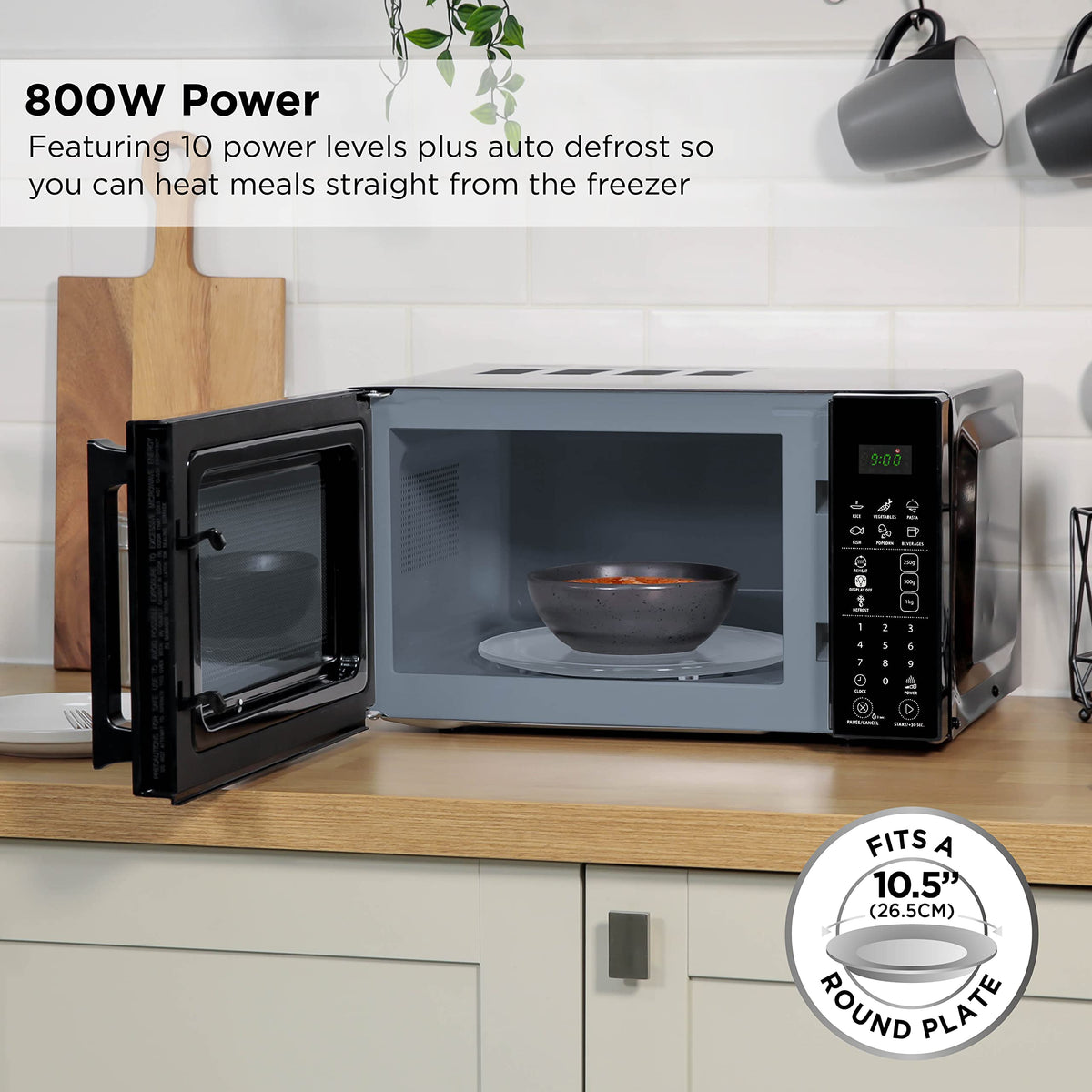 Russell Hobbs RHMT2004B 20 L 800 W Touch Control Digital Solo Microwave in Black with 10 Power Levels, 6 Auto Cook Menus, Defrost Control, Clock and