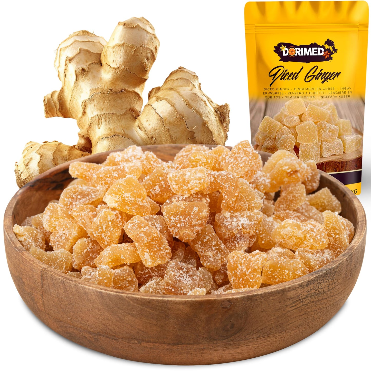 Candied Ginger in Cubes | 1 Kg of Ginger Candies of Natural Origin | Dehydrated Ginger Chunks with Cane Sugar | Ideal for Recipes | Diced Ginger 2.2