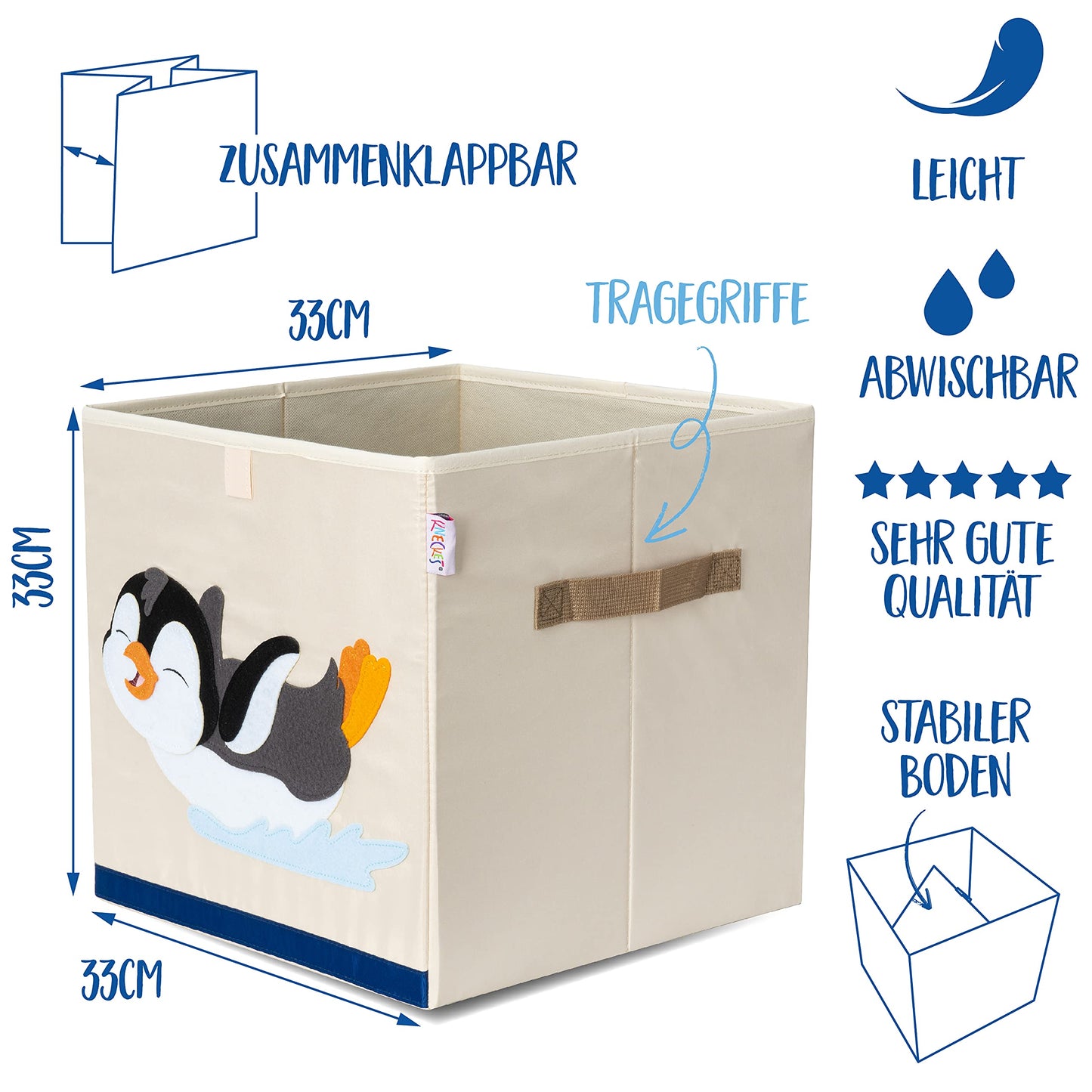 KNECKES Kallax Premium Storage Box for Children, 8 Designs (33 x 33 x 33 cm), Size Suitable as Kallax Boxes, Children's Room, Toy Box, Foldable