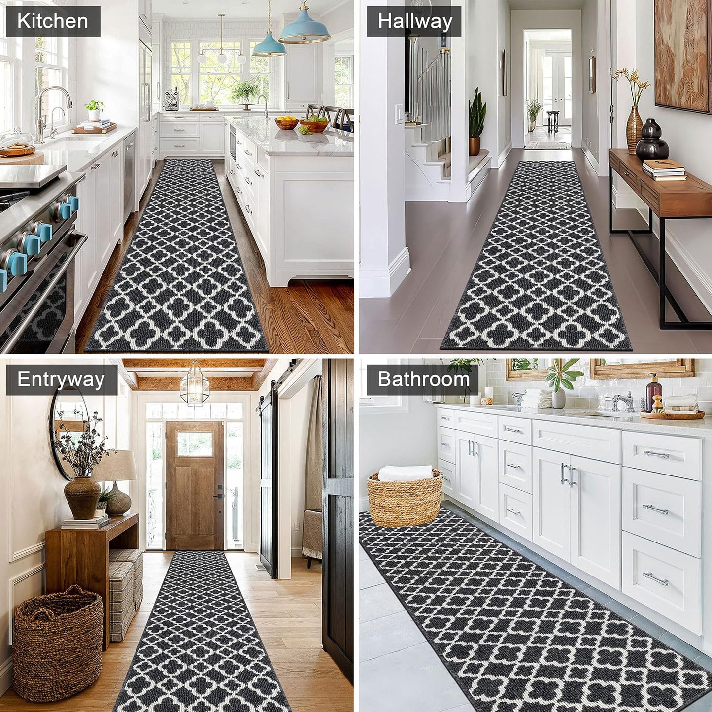 SHACOS Extra Long Hallway Runner Rug 60 x 240 cm Non Slip Carpet Runner Rug Black Hallway Runner Long Narrow Rug Washable Runner Rug for Hallway,