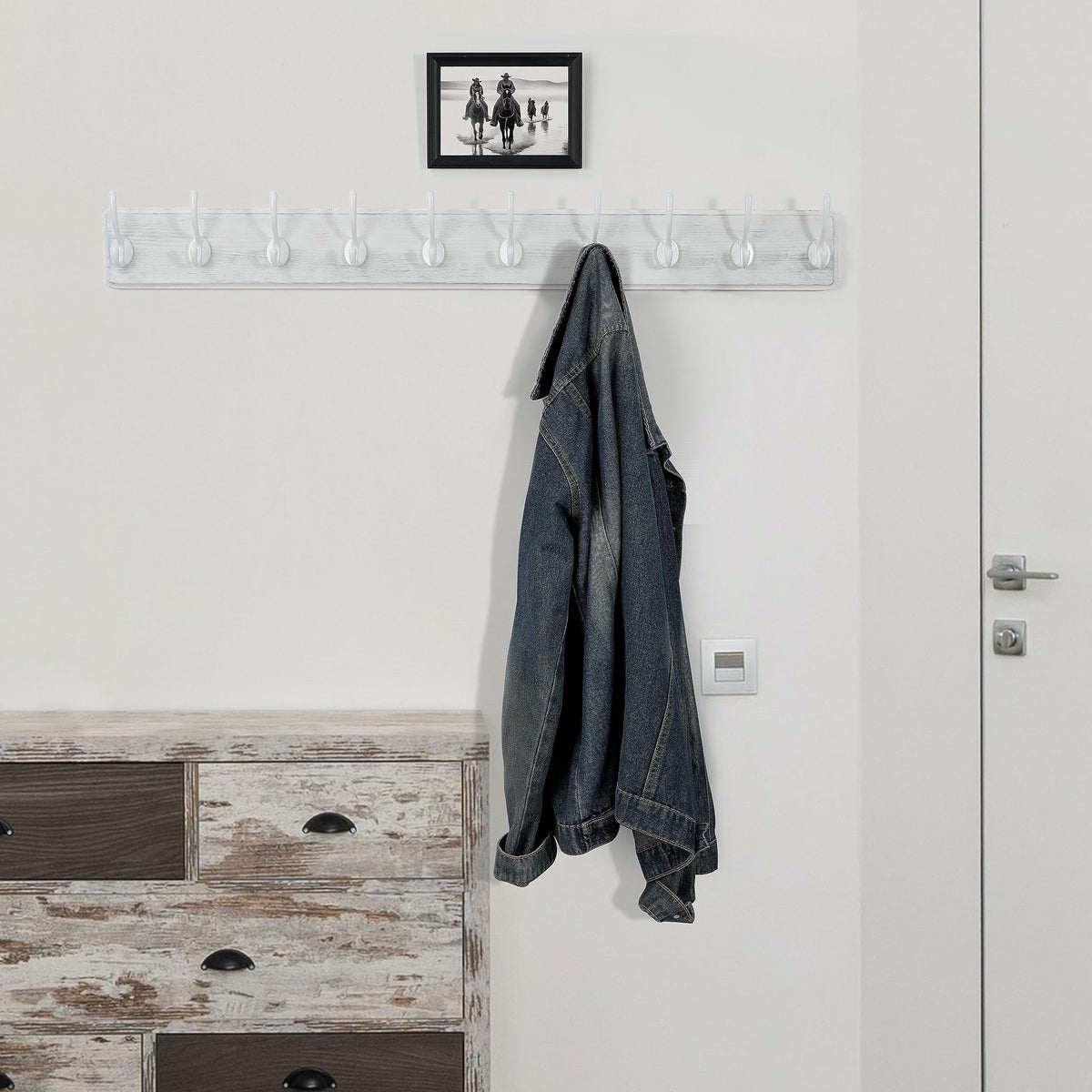 WEBI Coat Rack Wall Mounted,10 Hooks,98cm Long Coat Hooks Wall Mounted Rustic,Wood Coat Hanger Wall,Hook Rack Hooks for Hanging
