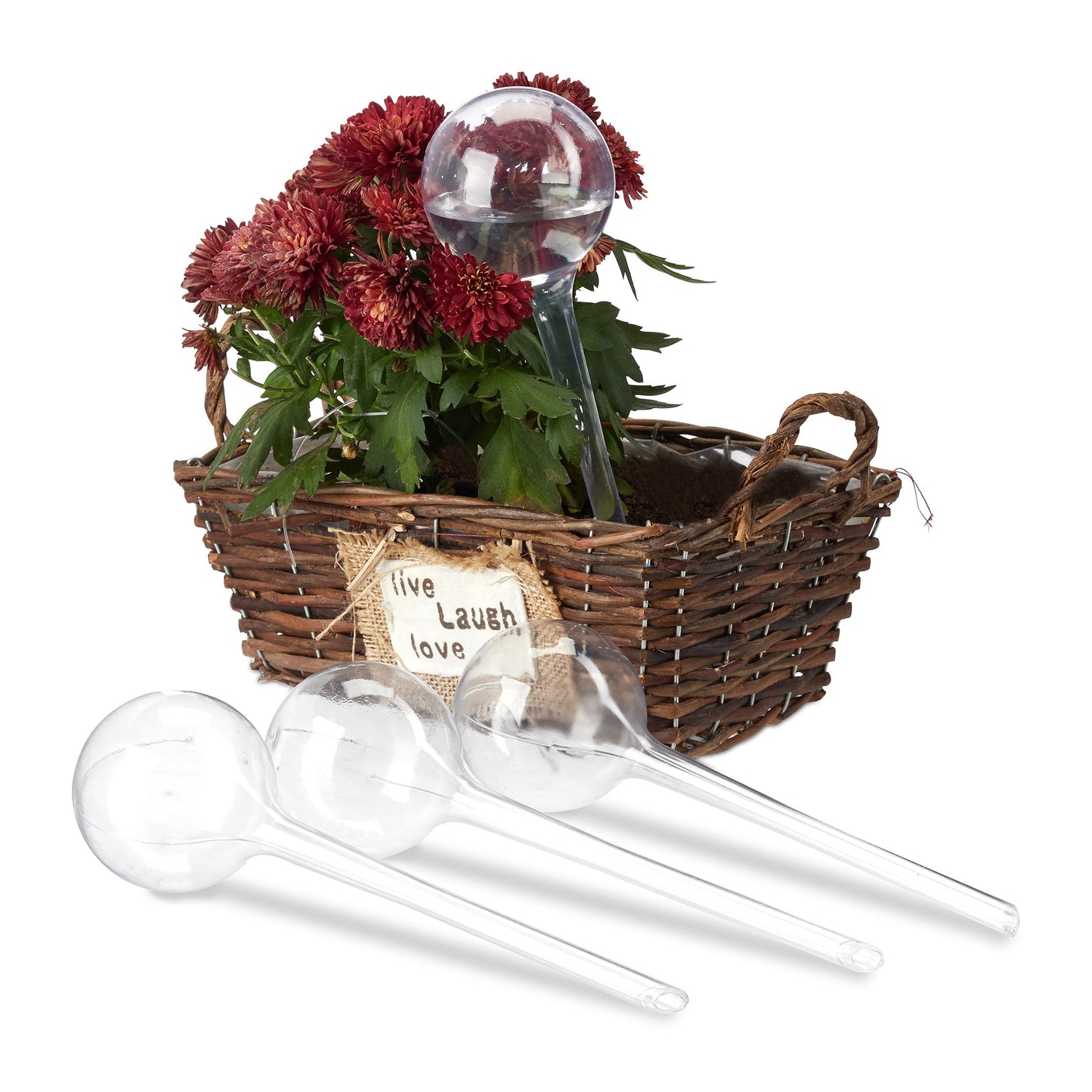 Relaxdays Watering Globes, Set of 4, Regulated Irrigation, 2 Weeks, Pot Plants, Plastic Sphere, Bulb, Transparent, ?: 8 cm