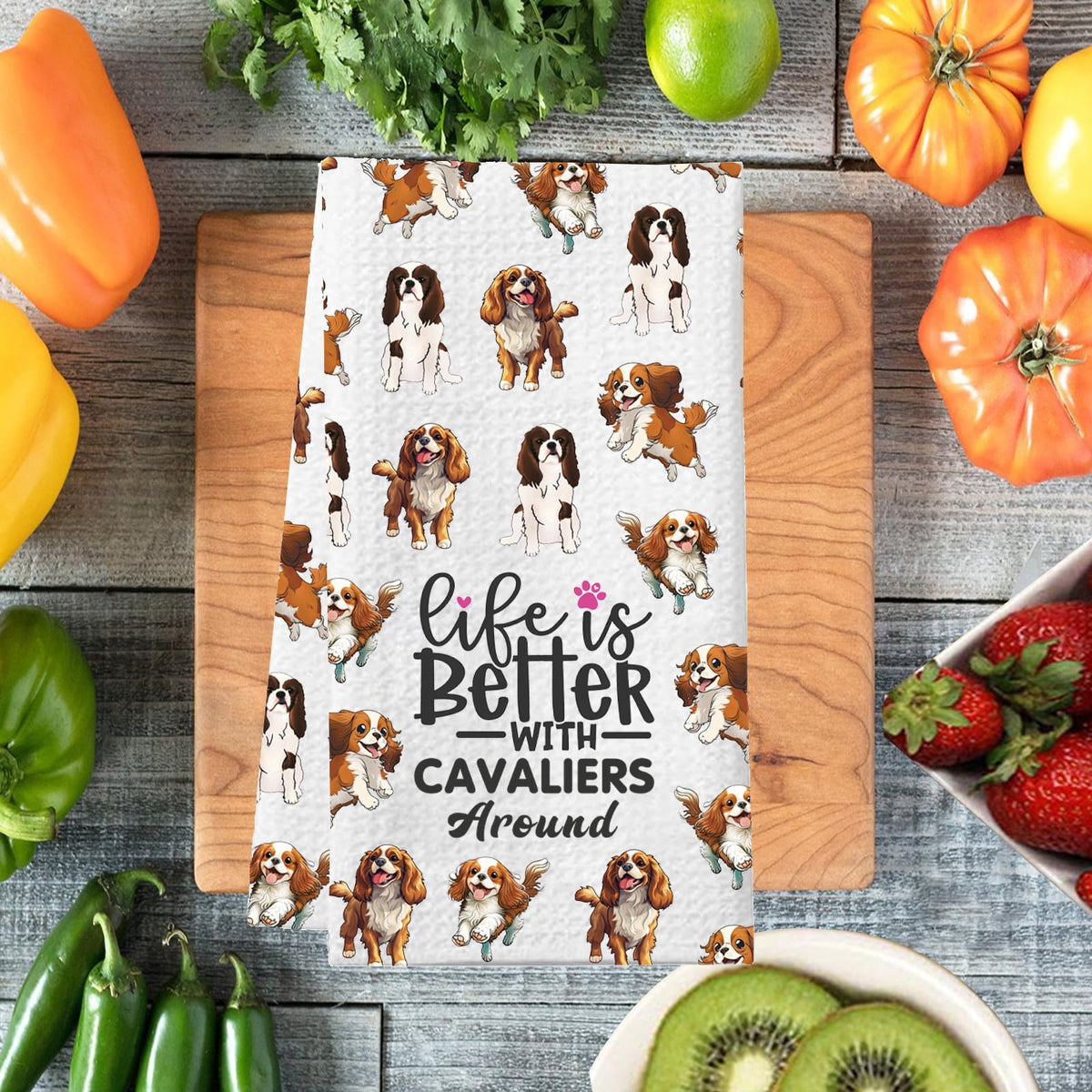 PXTIDY King Charles Cavalier Dog Kitchen Towel Life Is Better With Cavaliers Around King Charles Spaniel Towel Dog Mom Gifts